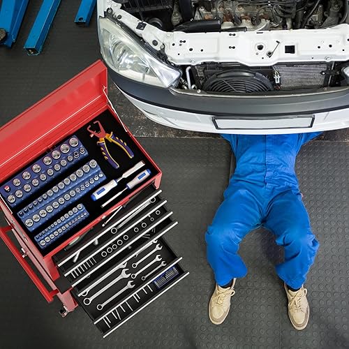 Miniatura 9 de S AFSTAR Caja de herramientas con ruedas de 6 cajones, armario de almacenamiento de herramientas de alta capacidad con 4 ganchos, sistema de bloqueo