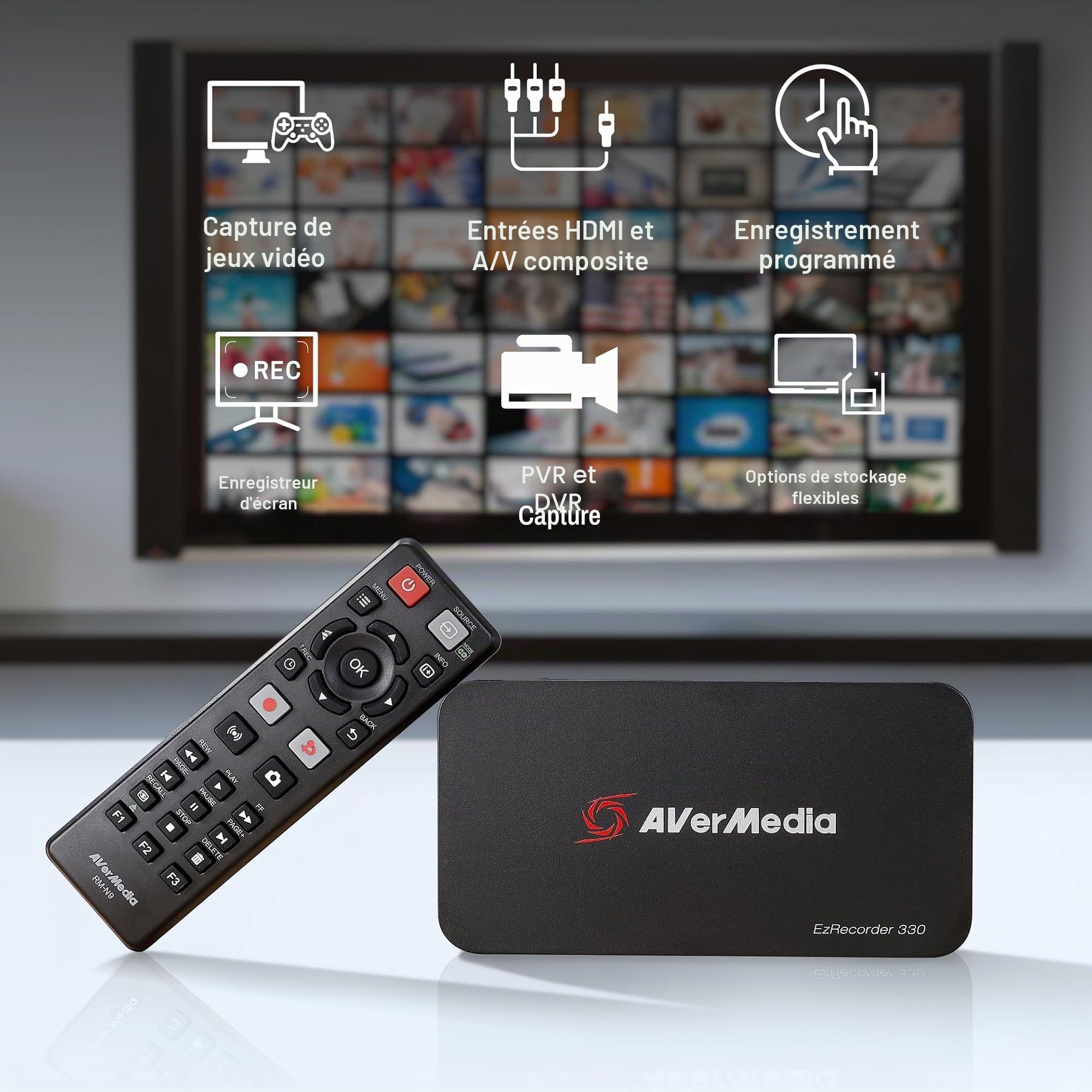 AVerMedia EZRecorder ER330.4K Pass-Through et 1080p Enregistreur HDMI PVR Enregistreur horaire Enregistreur IR-Blaster Édition sans PC Installation Facile Noir
