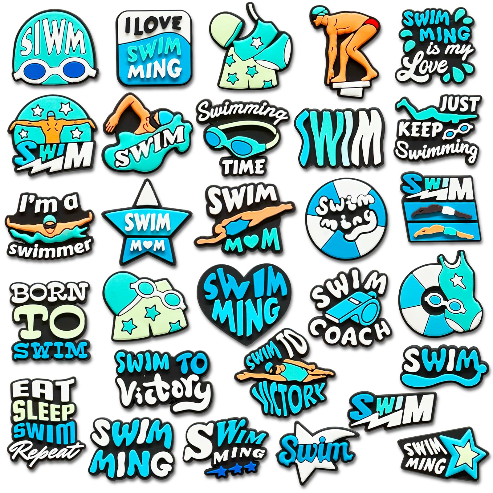 29Pcs Swimming Shoe Charms for Croc Clogs Sandals, Swimer Shoe Decorations