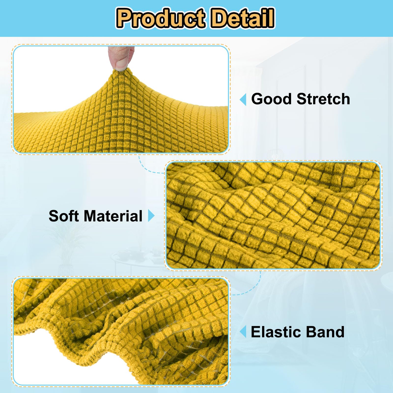 QUARKZMAN Funda de otomana Cuadrada 18x18x18 Pulgadas de poliéster elástico Lavable Fundas de otomanas Protector de reposapiés elástico para Sala de Estar Dormitorio, Amarillo