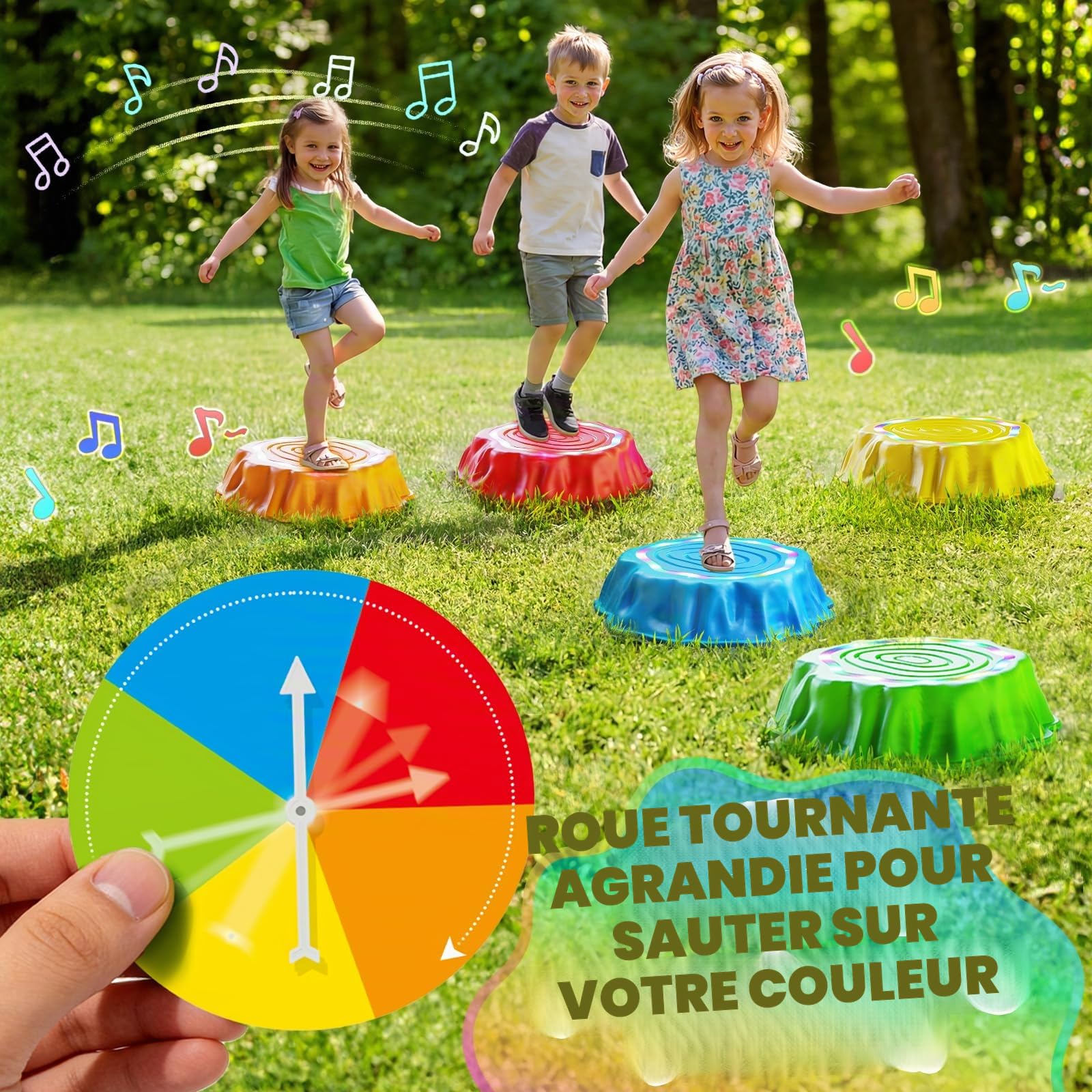 Pierre d'Équilibre Musicales Iumineuses pour Enfants 6 Pierres Durables Antidérapantes Jouets sensoriels d'intérieur et d'extérieur Convient aux enfants de 3 à 5 ans Jouets de jardin