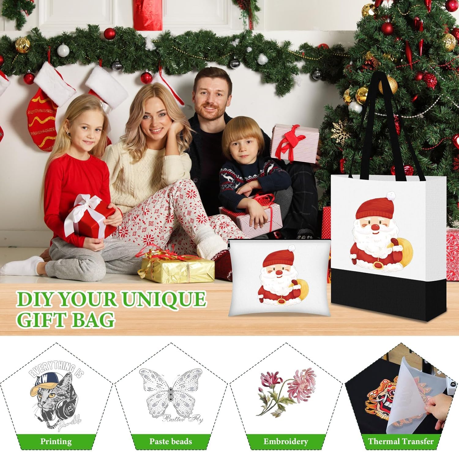 MALLOOM Lot de 24 sacs fourre-tout en toile en gros, sacs vierges pour sublimation DIY avec trousse de maquillage zippée, pour cadeaux artisanaux de Noël, plage et voyage – Multicolore