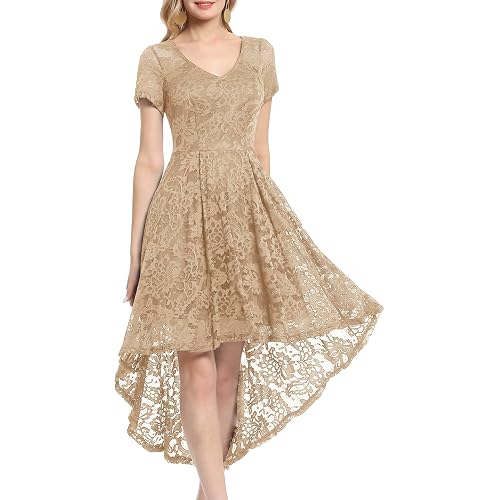 MUADRESS Women's Vintage Cocktail Dress Floral Lace V Neck Hi-Lo Party Dress