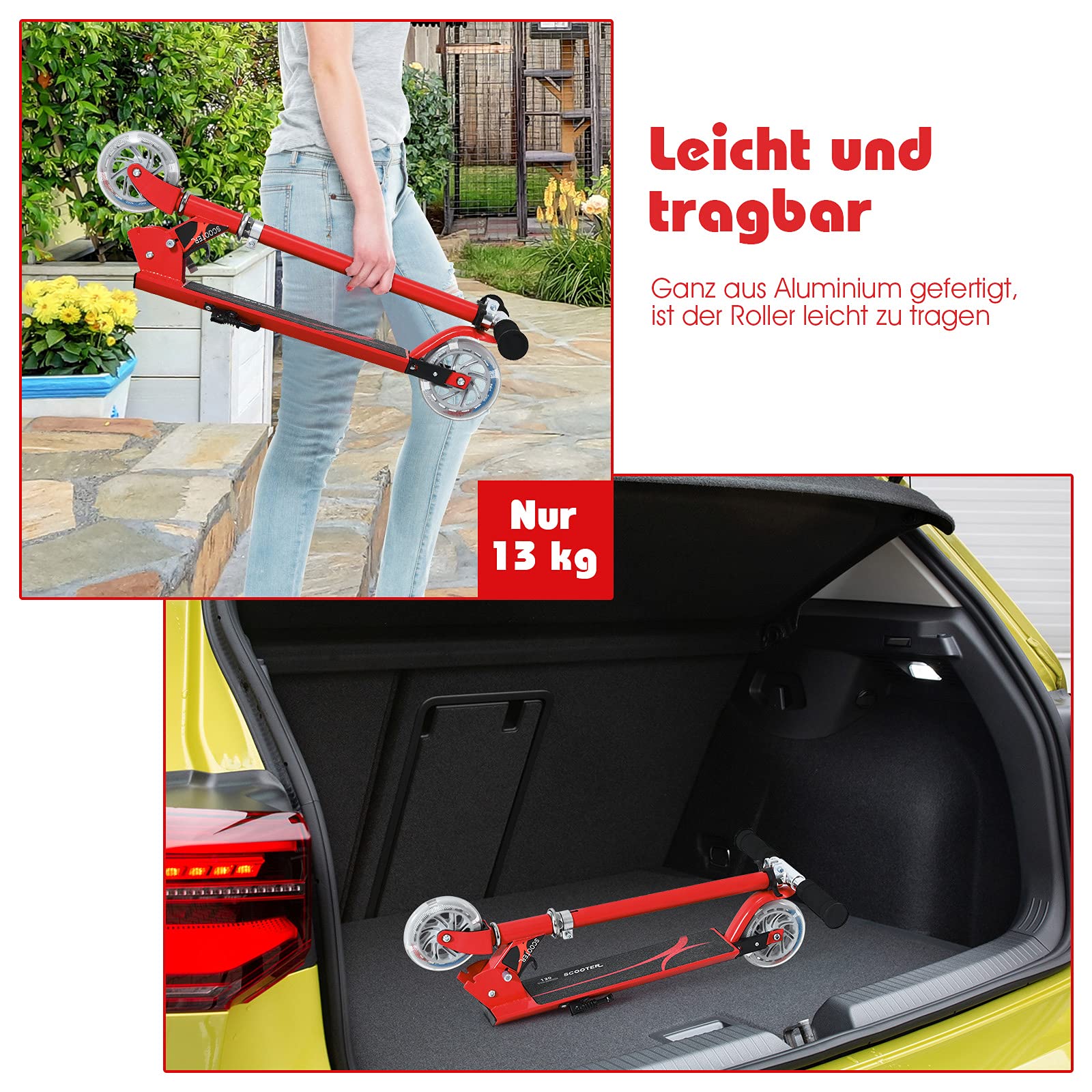 COSTWAY Kinder Roller mit LED Rädern, Kinder Scooter ab 4 Jahre, 70 kg belastbar, Cityroller höhenverstellbar, Kinder Kickscooter Tretroller für Jungen und Mädchen