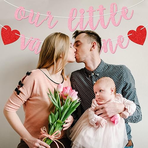 Miniatura 7 de Nuestra pequeña pancarta de San Valentín pancarta temática de San Valentín pancarta de baby shower primer día de San Valentín decoración de fiesta