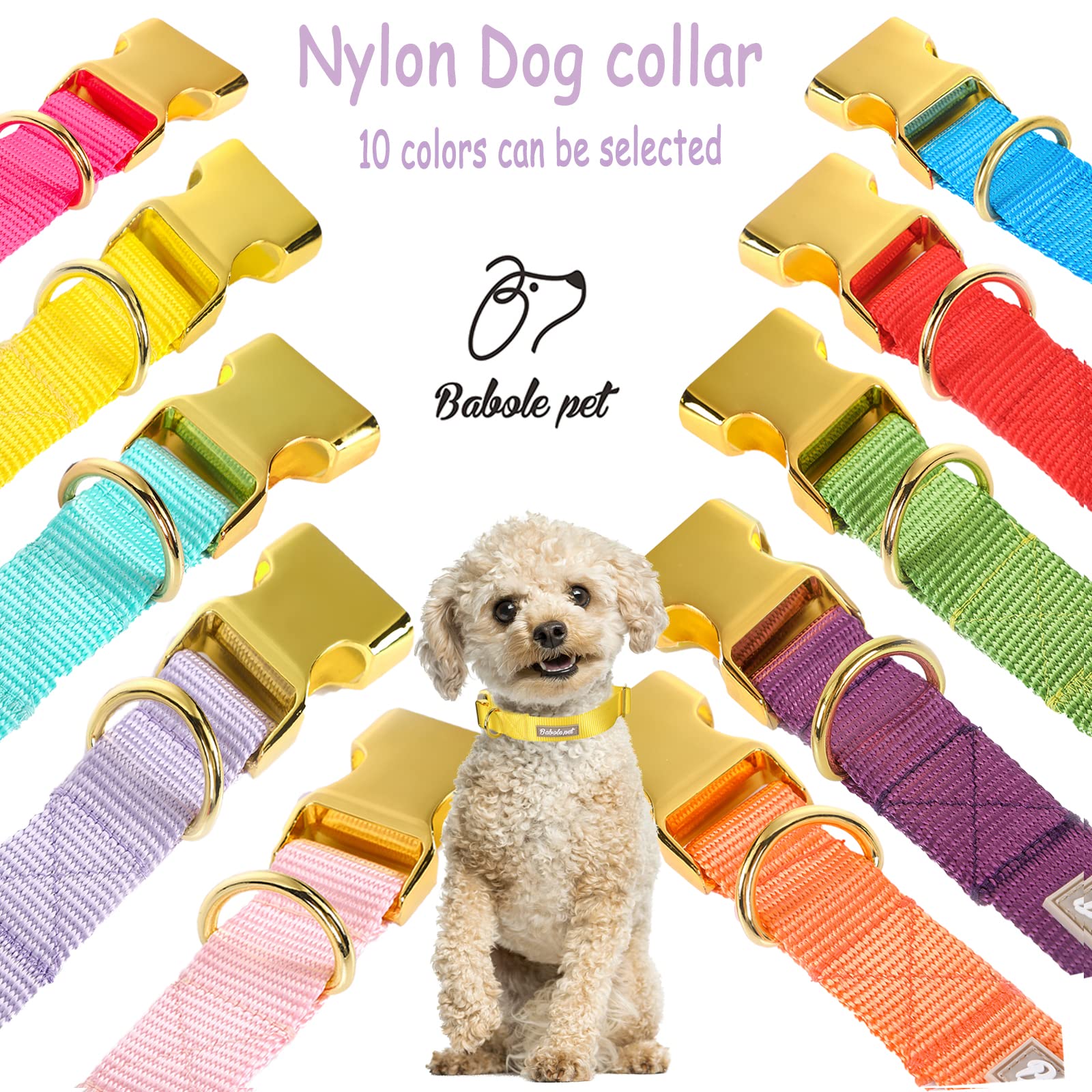 Babole - Collares de perro con hebilla de metal de seguridad, ajustables, suaves, cómodos, de nailon, para perros pequeños, medianos y grandes (amarillo, L)