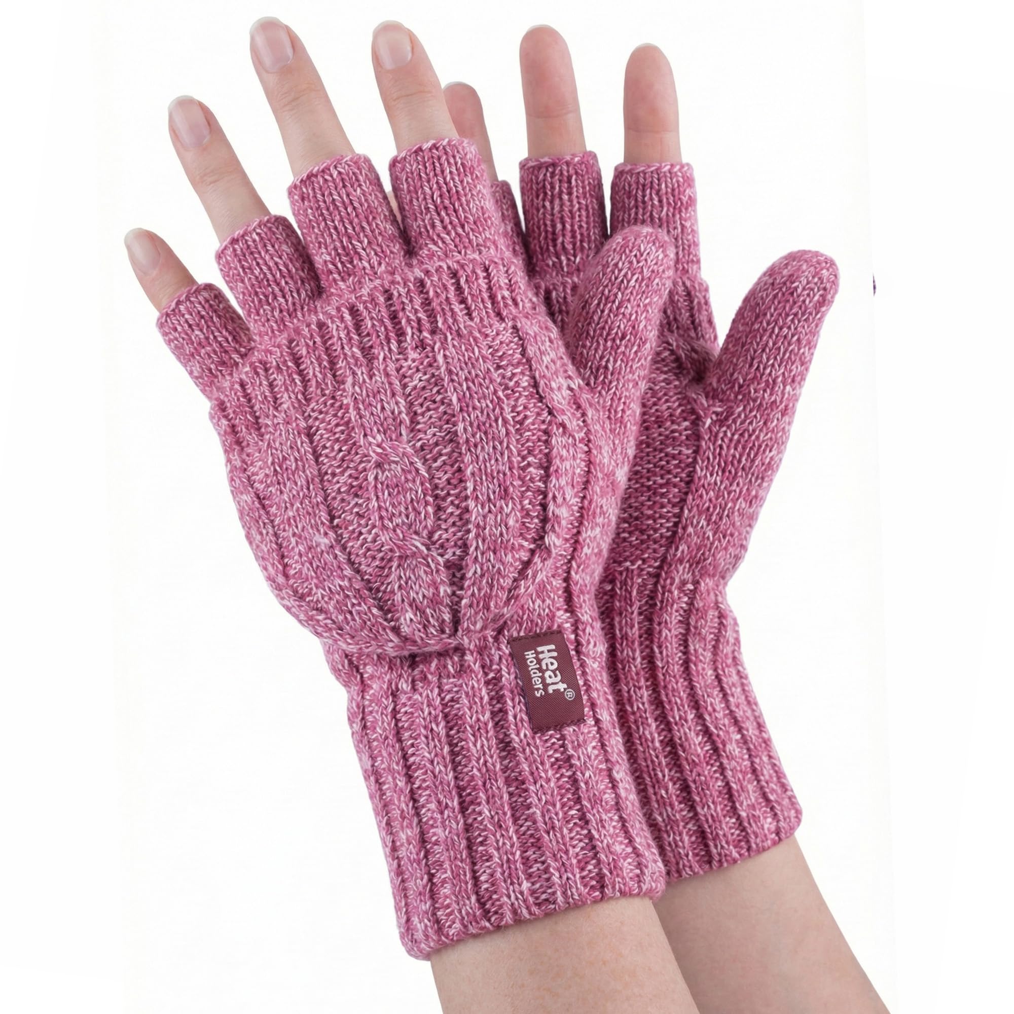 Heat Holders Women's Rose - Thermal Converter Fingerless Cable Knit 2.3 Tog Gloves (Rose)