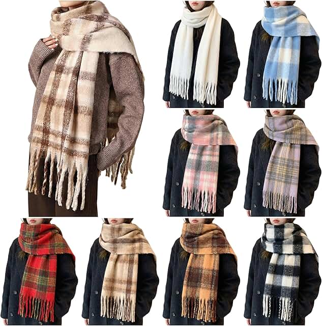 8 Pcs Women Scarf Bulk Christmas Plaid Long Winter Scarves Cashmere Feel...