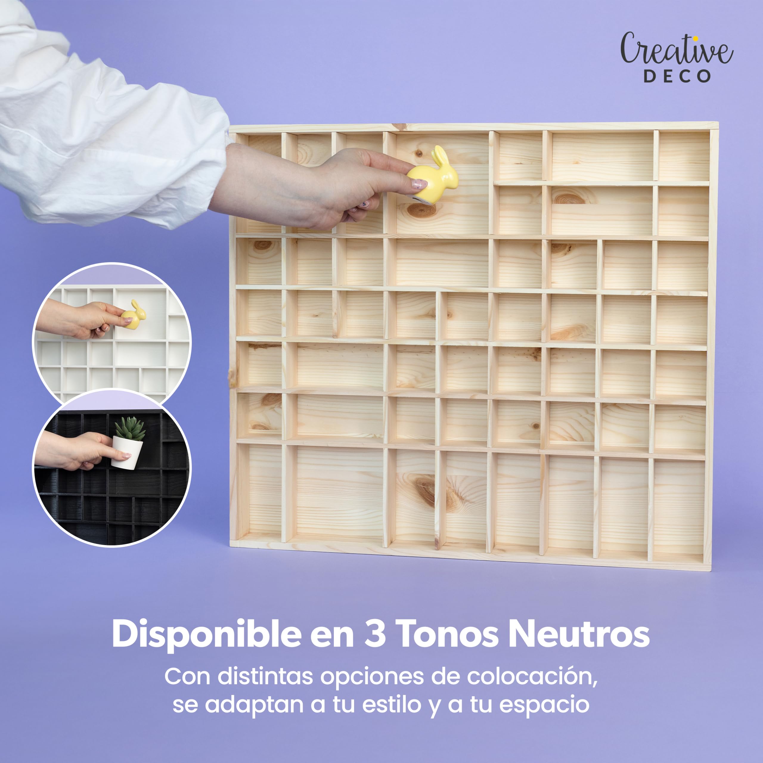 Creative DECO Vitrina Expositora Coleccionista | 51 Compartimentos | 52 x 46 x 5 cm | Estantería de Madera para Miniaturas, Figuritas, Joyería, Objetos de Valor, Juguetes Pequeños