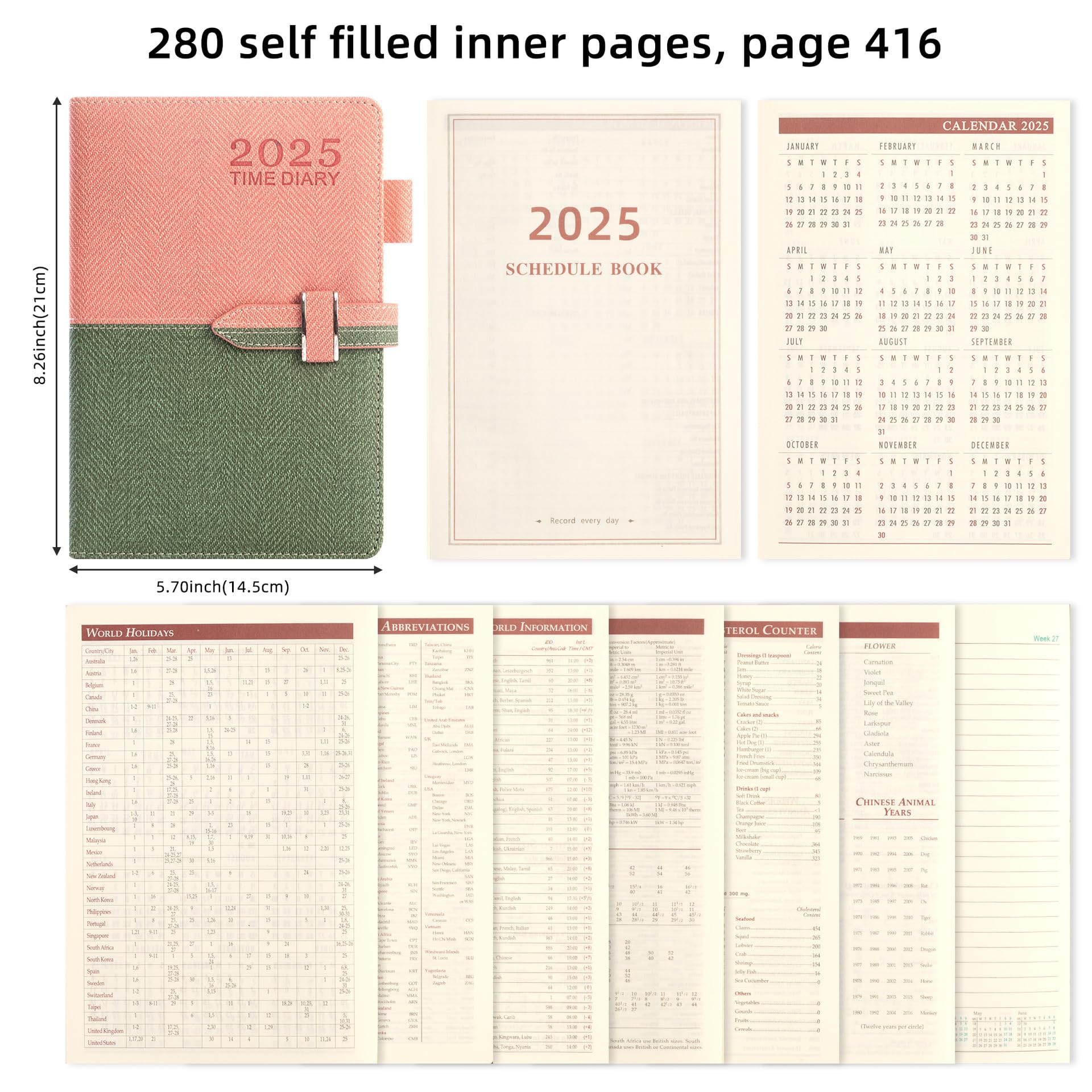 Agenda giornaliera 2025, formato A5, calendario settimanale e mensile, una pagina al giorno gennaio-dicembre 2025, 365 pagine per appuntamenti, organizzazione annuale, diario giornaliero dei ricordi