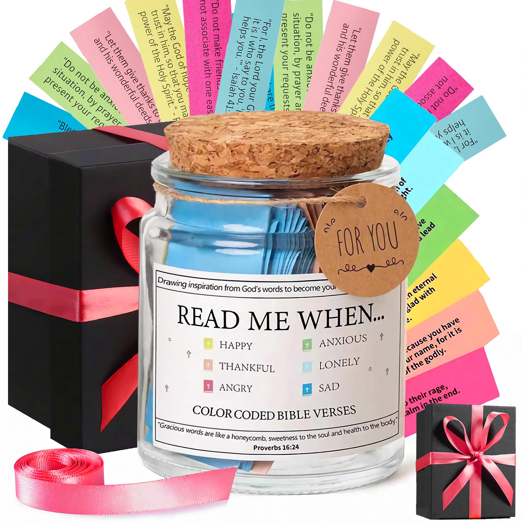 Bible Verse Jar, Read Me When Bible Verses Jar for Emotions and Feelings, Christian Gifts for Women, Mothers Day Gift, Easter, Inspirational Prayer Bible Verse Comes With A 46-inch Ribbon Bow