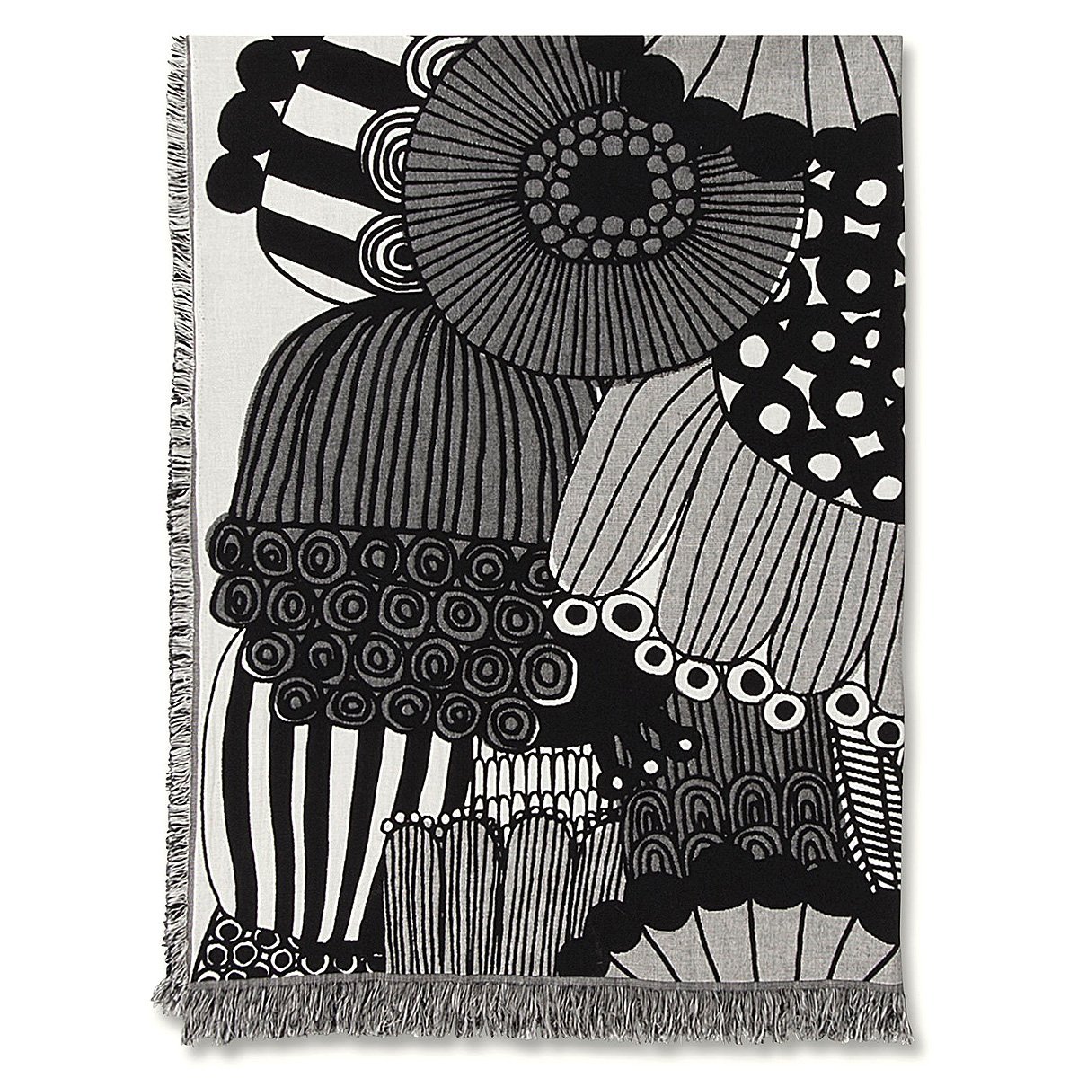 Marimekko Siirtolapuutarha Throw Blanket, Boho Throw Blanket for Couch, Off-White/Black