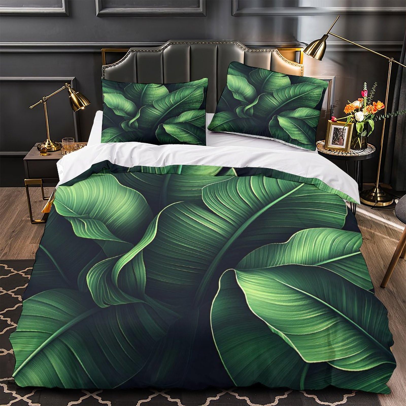 Housse de couette 3D feuilles tropicales lit simple 140x200