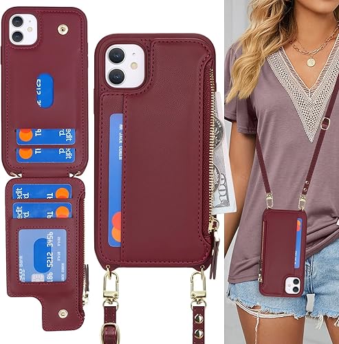 Miniatura 81 de Cavor for iPhone 11 Wallet Case with Card Slots Holder,Premium PU Leather Kickstand Feature Case [Wrist Strap] Double Magnetic Clasp Shockproof Flip