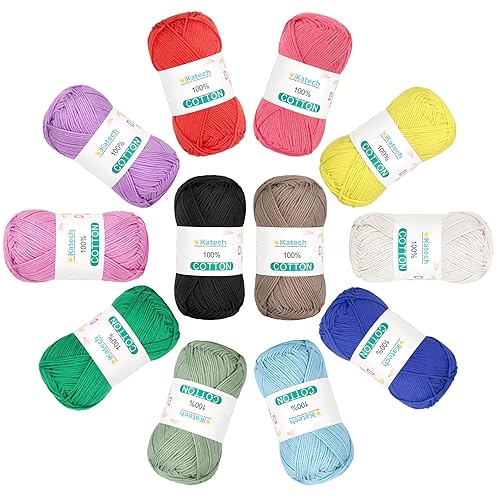 Katech 1OO% Cotton Yarn for Crocheting & Knitting–12-Color of 137