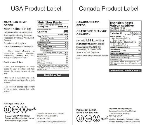 Miniatura 3 de Semillas de cáñamo canadiense, 4 libras verificadas sin OMG, corazones crudos, cascarados, sellados, kosher, a granel, superalimento vegano, apto