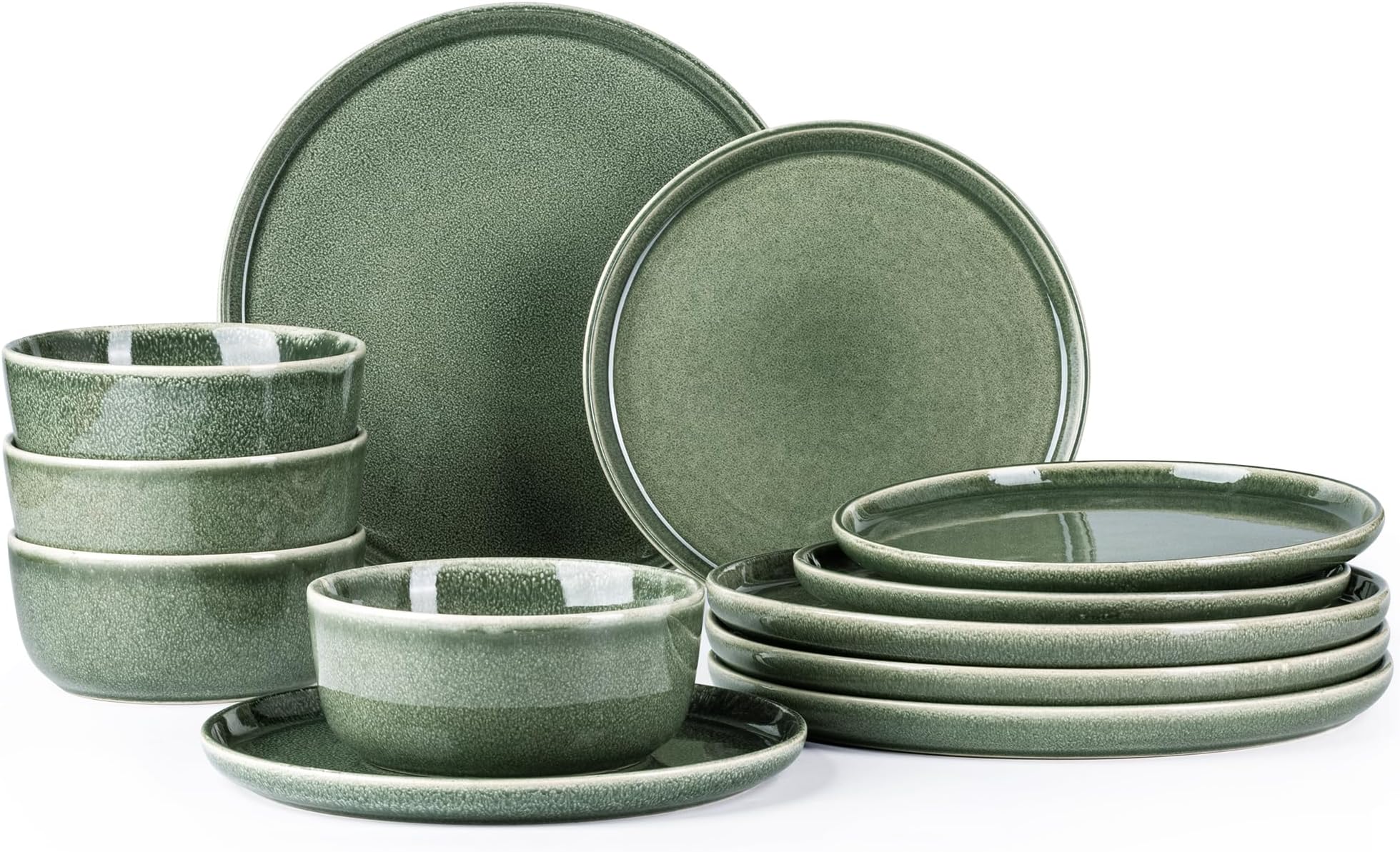 AmorArcStoneware Dinnerware Sets for 4,Round Reactive Glaze Ceramic Plates and Bowls Set,Highly Scratch Resistant | Dishwasher & Microwave Safe Dishes Set,Service for 4 (12pc)