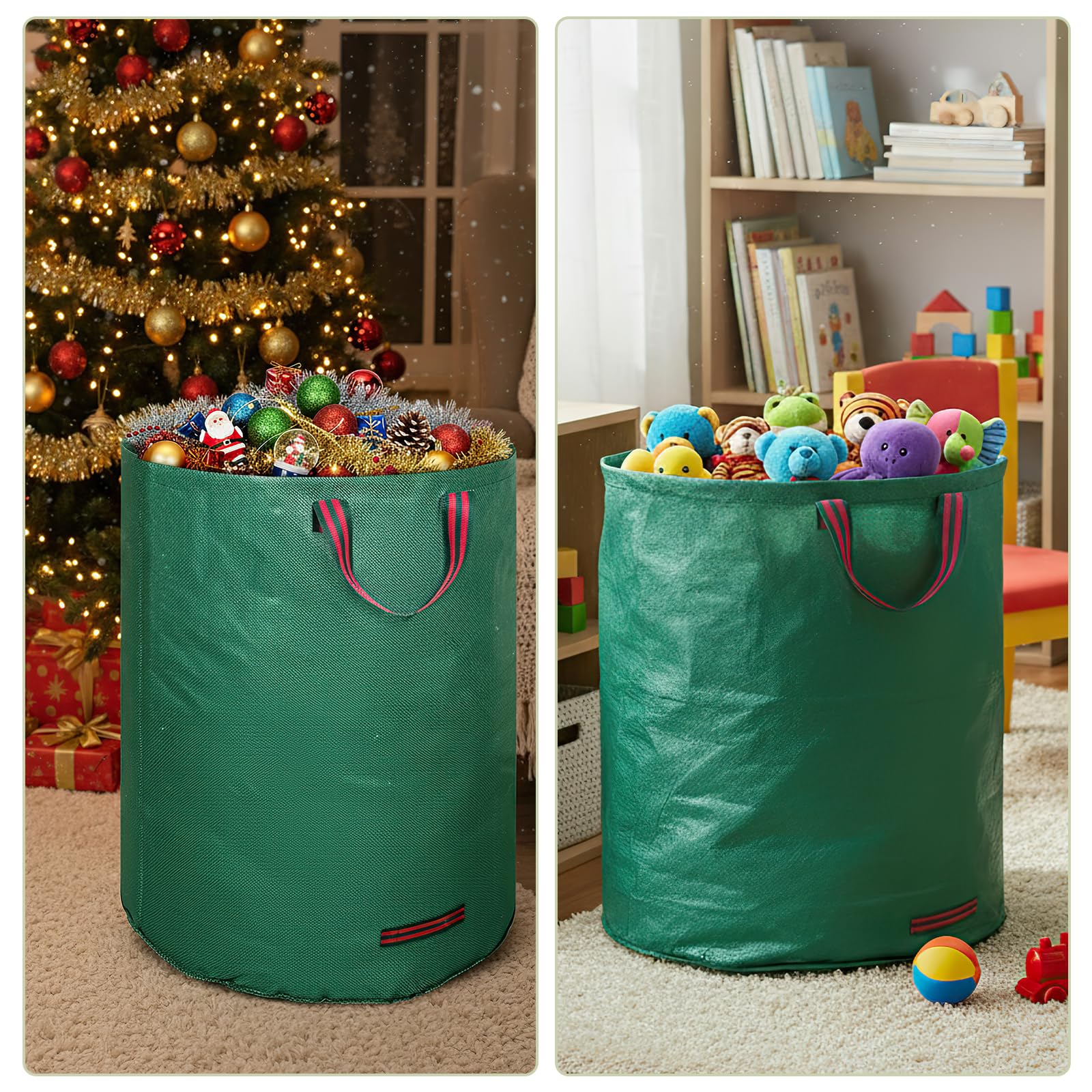 2 Pack 500L Large Garden Bag with Handles, Heavy Duty Garden Waste Bags,Reusable Green Sacks for Collecting Grass, Leaves Debris — view 3
