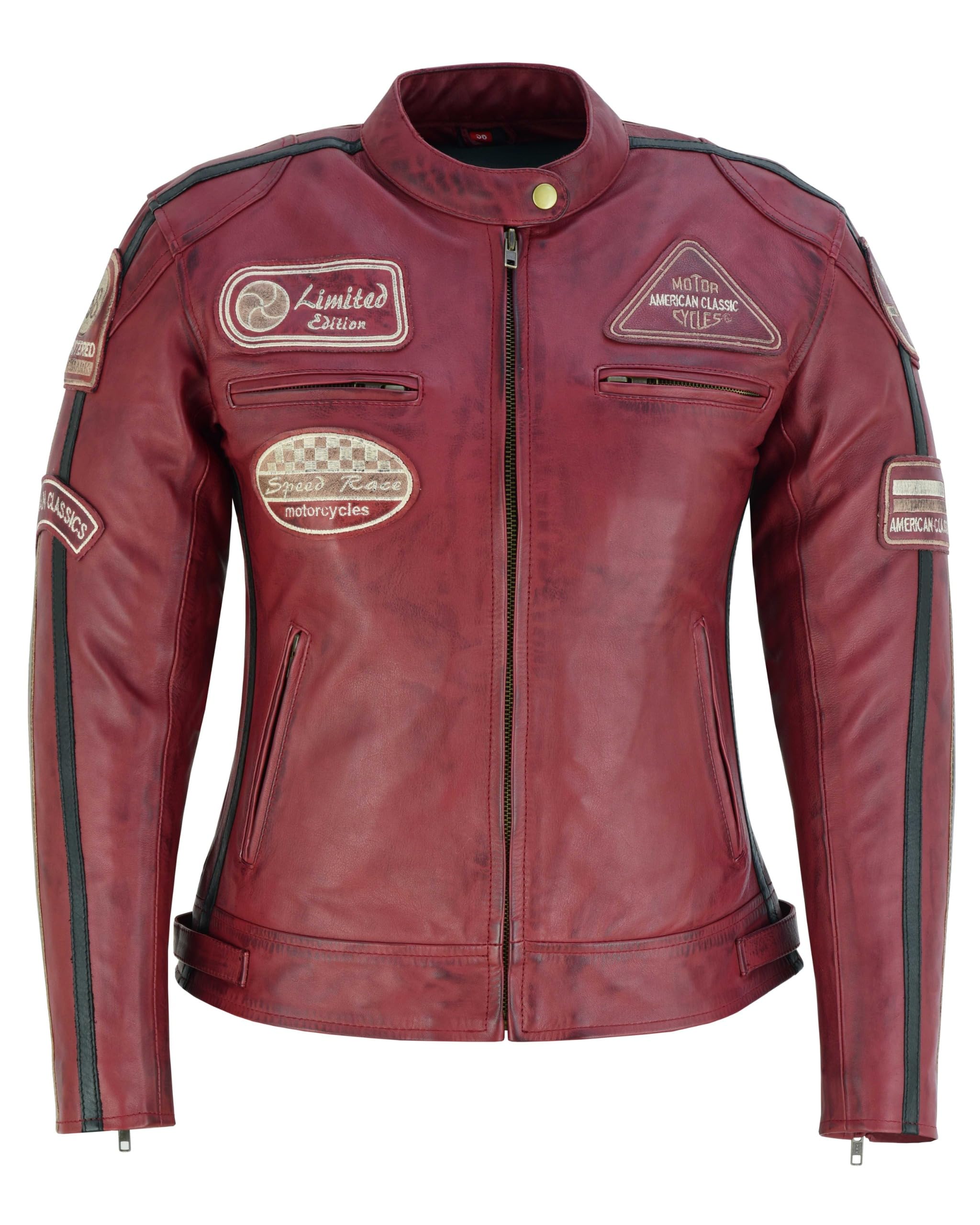 Veste de Moto En Cuir Pour Femme- Blouson Avec Protection Douce Cuir Et Vent Armure Corps été Hiver Tourisme Motard Blinde Rouge