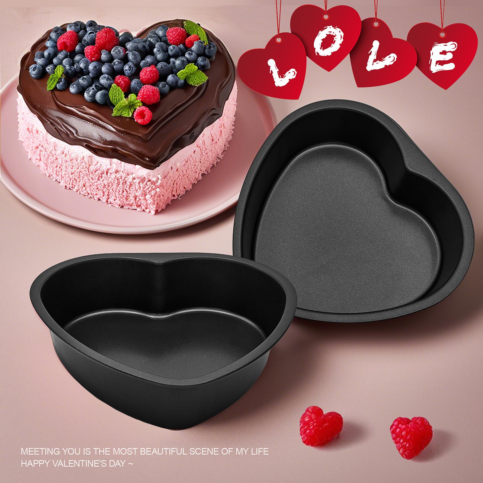 Yomvzake Lot de 2 moules à gâteau en forme de cœur de 17,8 cm pour Saint-Valentin, mariage, anniversaire