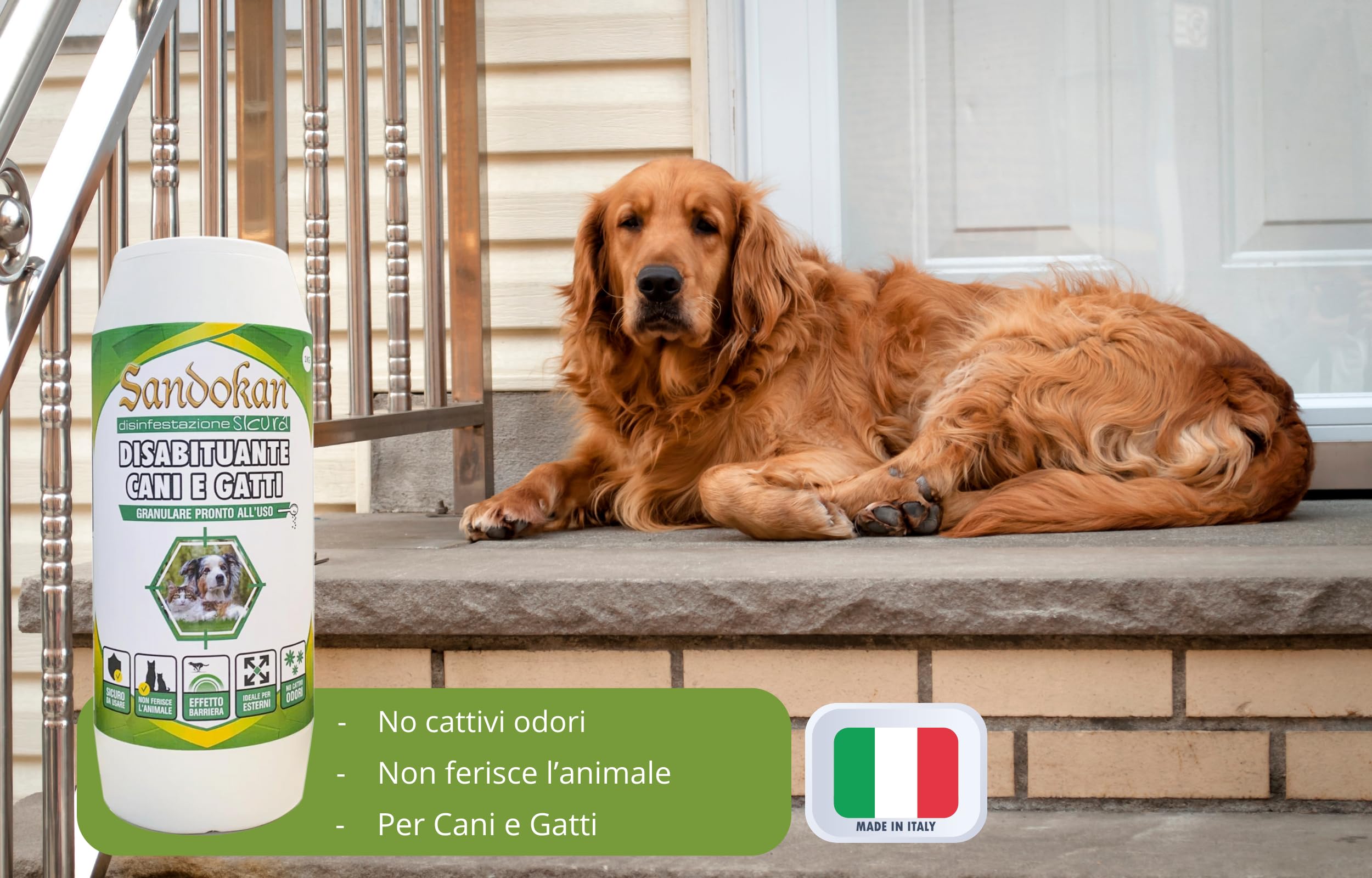Sandokan Repellente per Gatti e Cani Granulare 1 L, Dissuasore da Esterno per Giardini, Sicuro per Animali