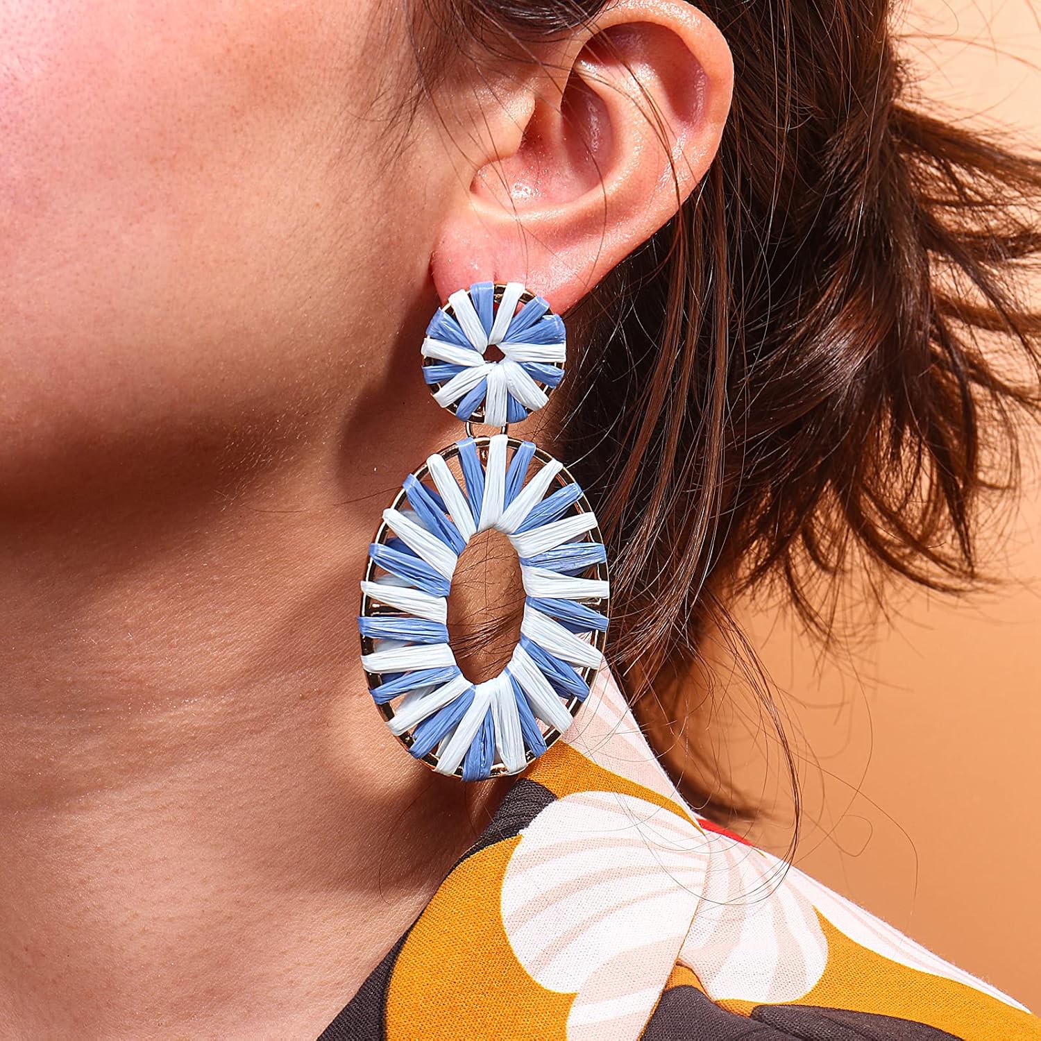 Statement Raffia Earrings Boho Drop Dangle Earrings for Women Handmade Fashion Earring Bohemian Gift Jewelry for Girls - Image 5