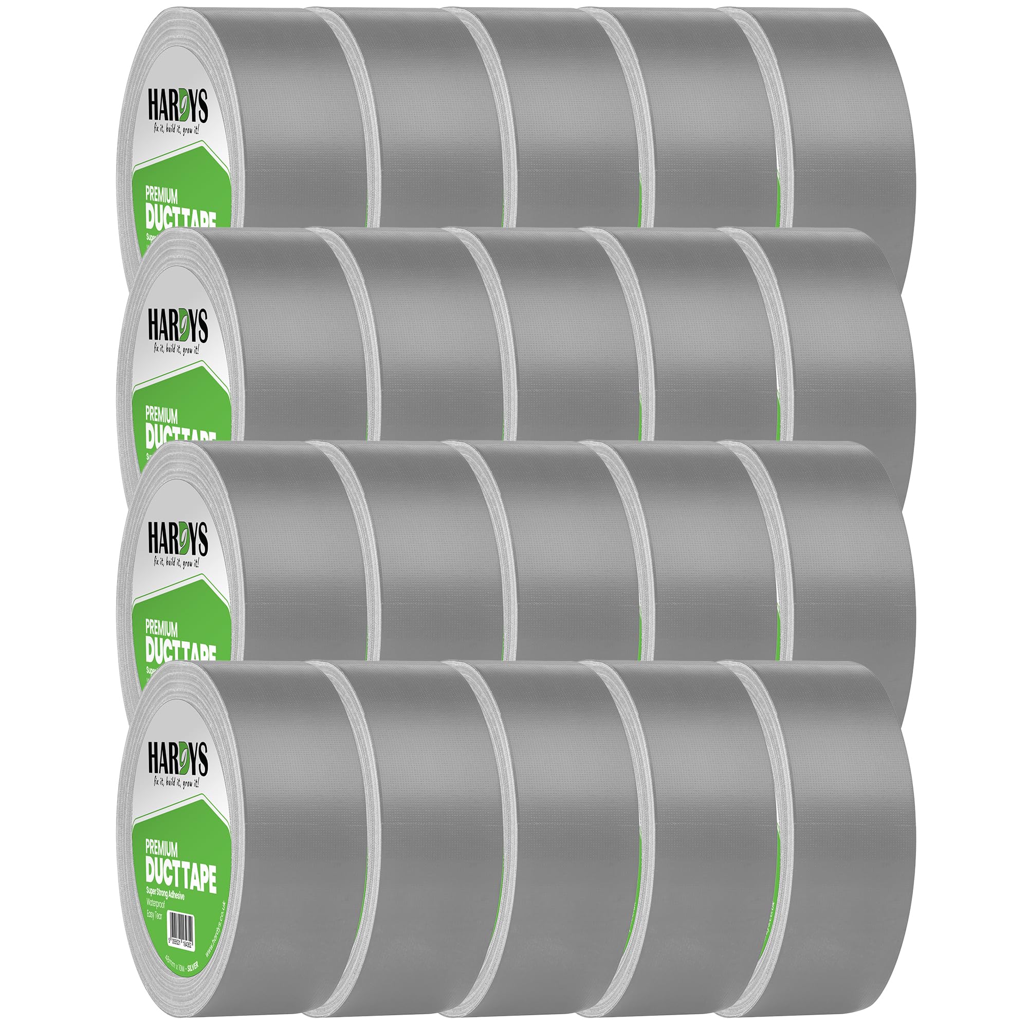 Hardys Silver Duct Tape, 48mm x 10m (Pack of 20) | Waterproof Gaffer Tape for Electrical, Plumbing, Indoor & Outdoor Use | 220um Heavy Duty Thickness, Extra-Strong Adhesive