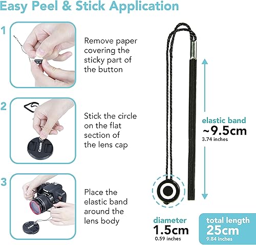 Miniatura 4 de Foto&Tech Correa con tapa para lente de cámara con cuerda elástica, compatible con cámaras DSLR SLR Evil sin espejo universales (x3)