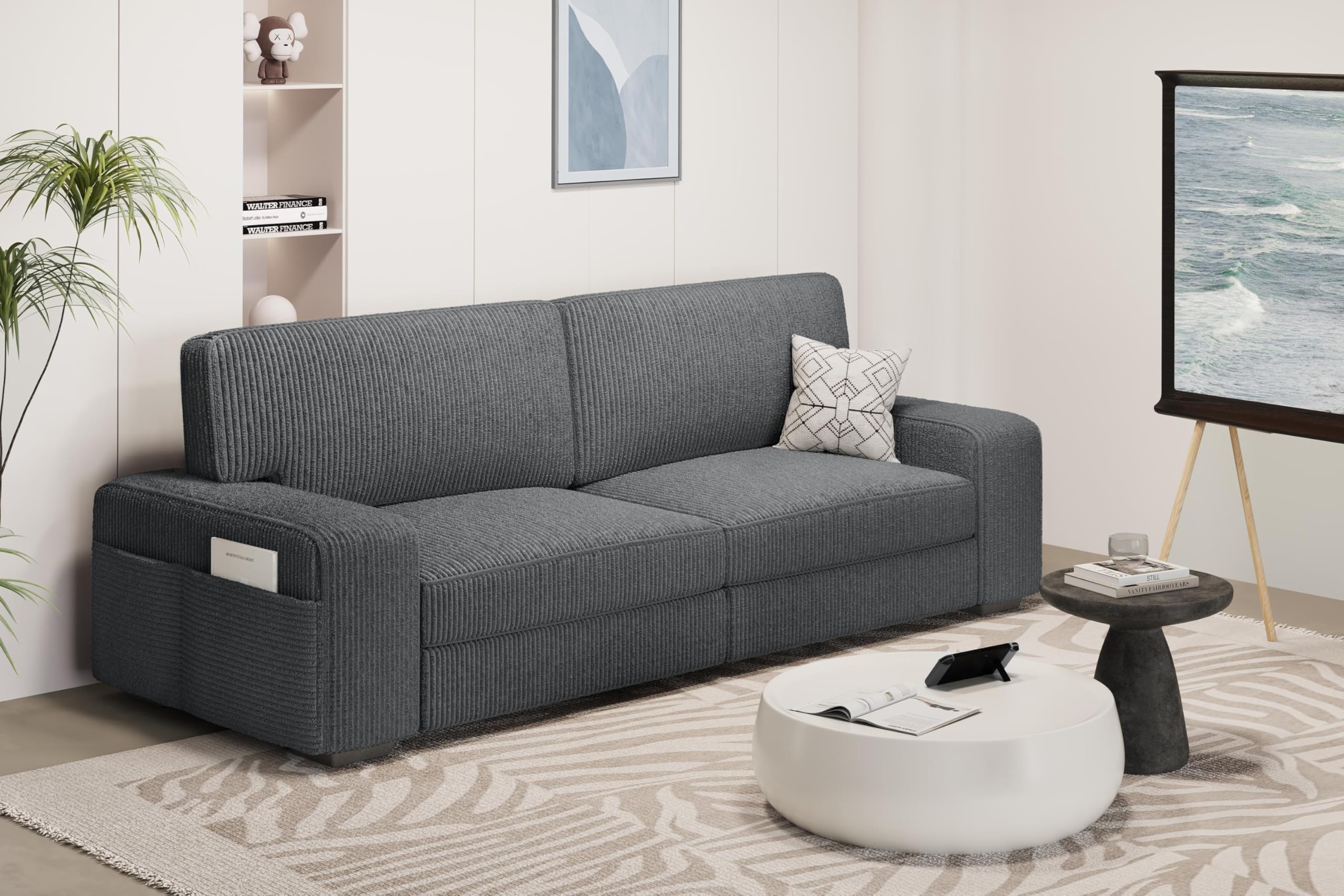 Yaheetech Sofá de 2 Plazas Tapizado de Pana de 212 X 81 cm Sofá con Cojines Extraíbles Sofá Moderno con Reposabrazos Anchos Carga MAX 272 KG para Salón/Dormitorio/Sala de Estar Gris Oscuro