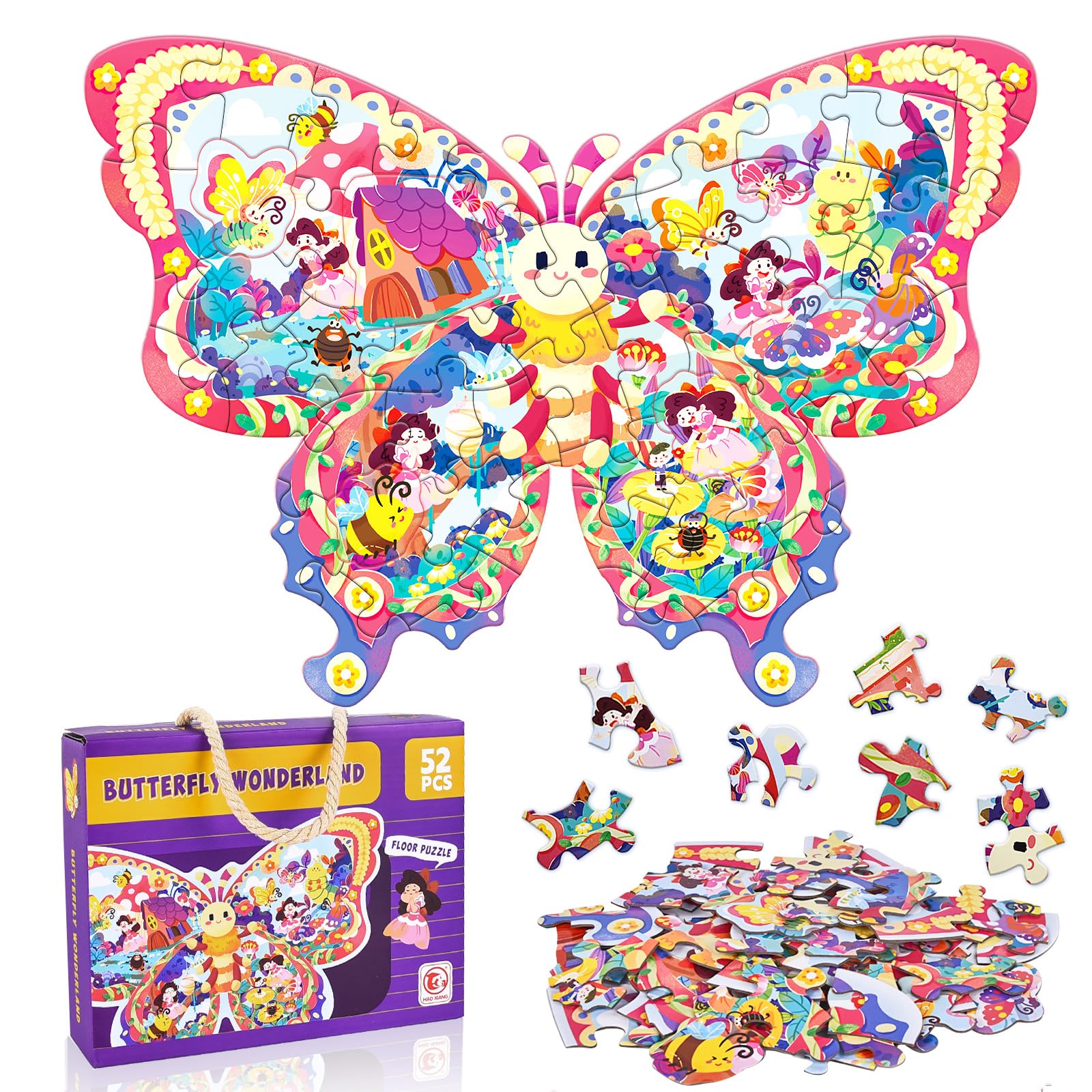 FORMIZON Puzzle per Bambini, 52 Pezzi Puzzle Bambini Jigsaw, Animal Puzzle Bambini, Ragazza Ragazzo Regalo Puzzle, Educativo Giocattoli per Ragazzi Ragazze 5 6 7 8 9 Anni (Farfalla)