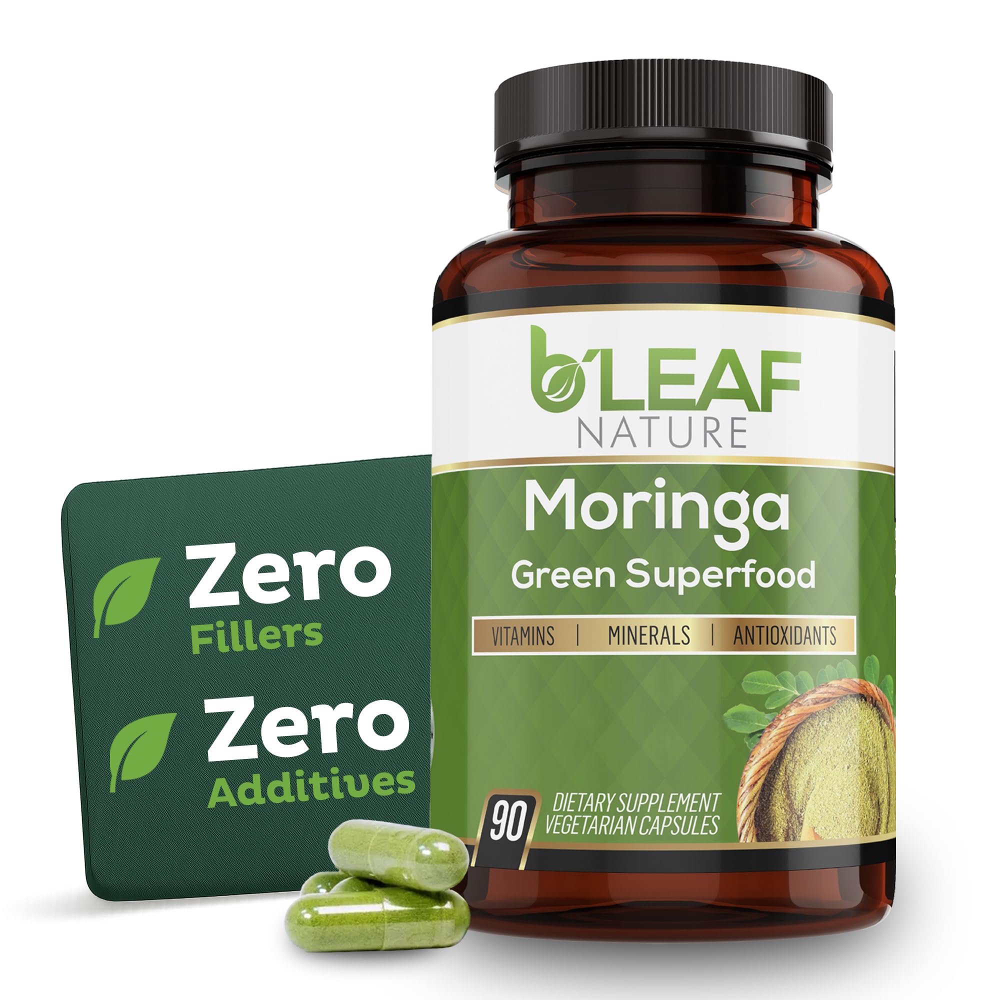 Organic Moringa Capsules 1000mg, 90 Count – Moringa Capsules with Organic Olefeira Powder for Immune Support, Energy & Balance – Vegan, Non-GMO Supplements for Daily Wellness