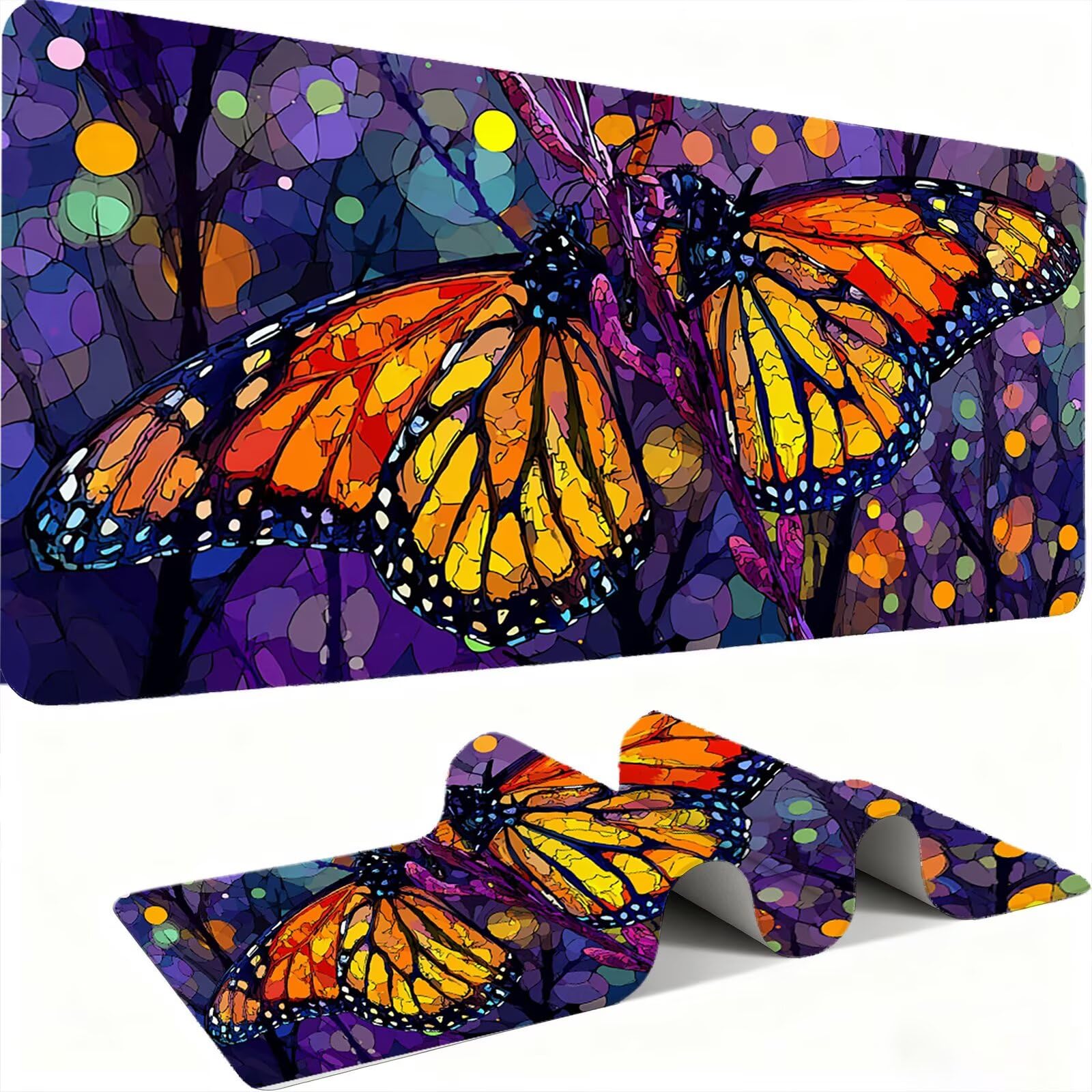 Podkładka pod mysz motyl/zwierzę XXL 1200 x 600 mm duża podkładka pod mysz szyte krawędzie wodoodporna antypoślizgowa duże rozszerzone akcesoria biurowe do PC, przenośna poprawia dokładność i szybkość