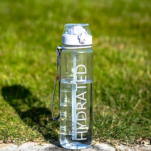 Miniatura 9 de GOPPUS Botella de agua, botellas de agua transparentes con popote, botella deportiva de 32 onzas con marcadores de tiempo, botella de boca ancha