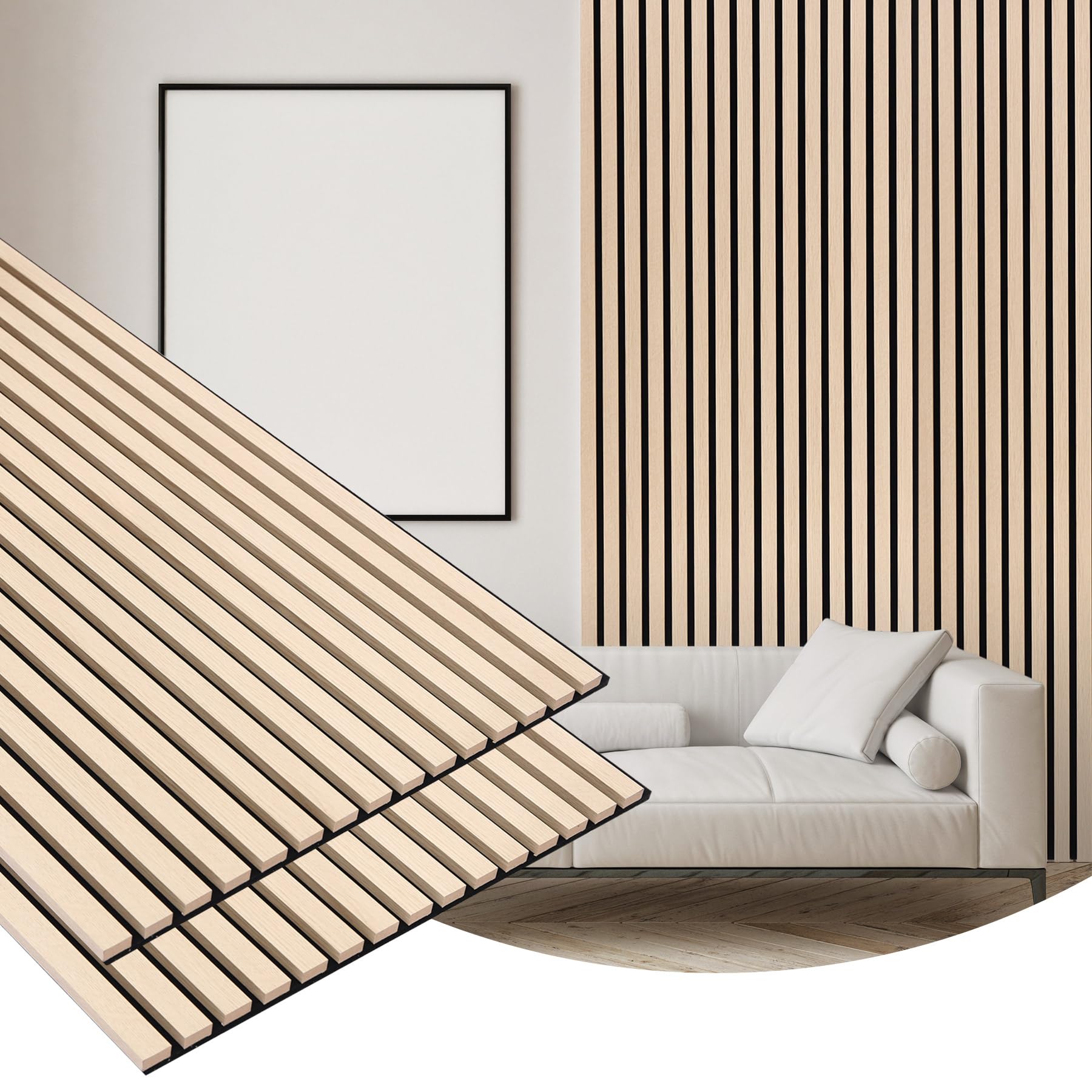Photo 1 of Gaahing 2 Pack Wood Finish Accent Wall Panels, 3D Slat Acoustic Paneling for Recording Studio, Office, Living Room Interior Decoration (Natural Oak, 48"L x 24"W)