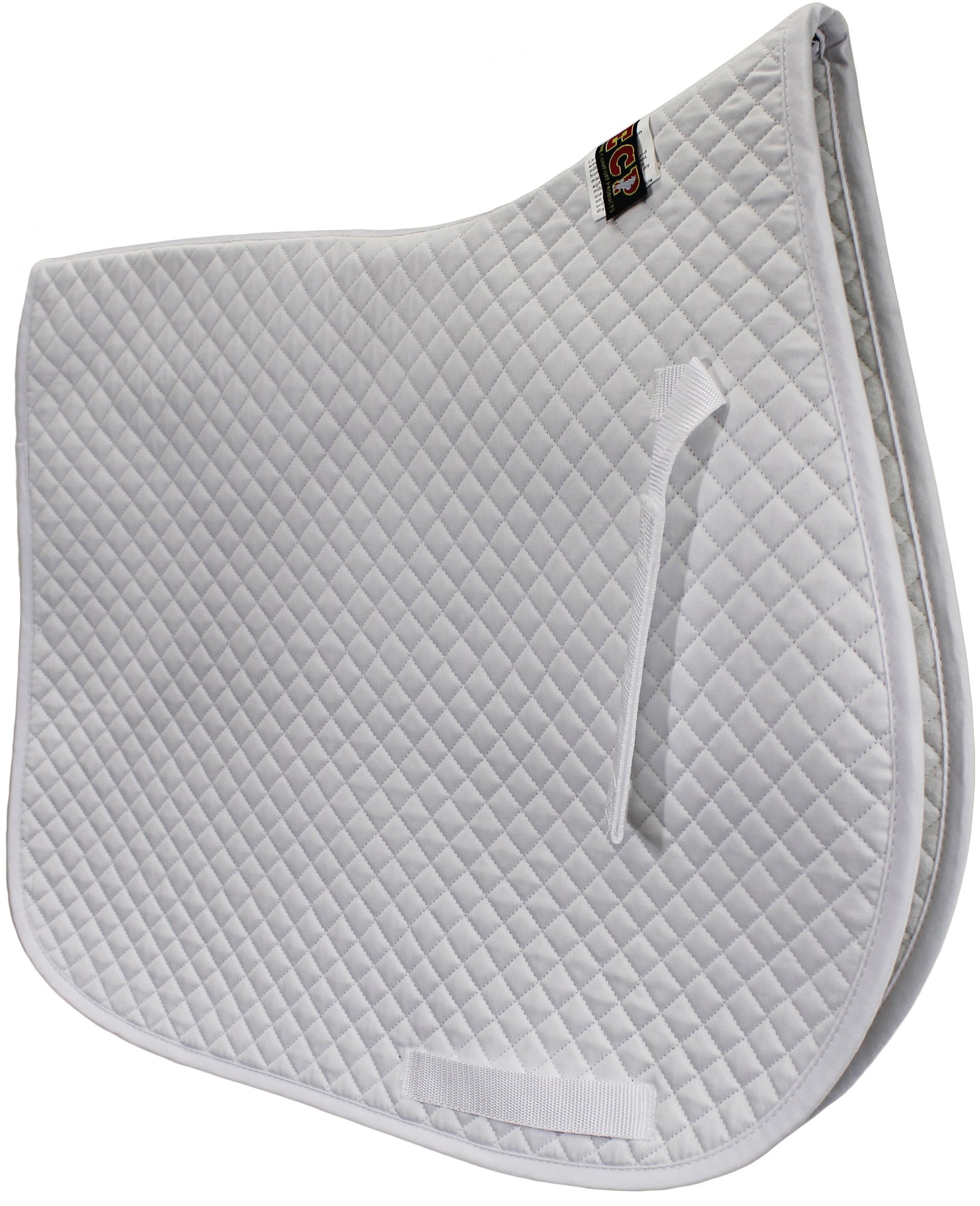 ECP Equine Comfort Products Cotton Quilted All-Purpose English Saddle Pad, Diamond-Stitched Poly-Cotton Top, Liquid-Absorbing Brushed Underside, Shock-Absorbing Fill, Secure Straps, 22"x20", White