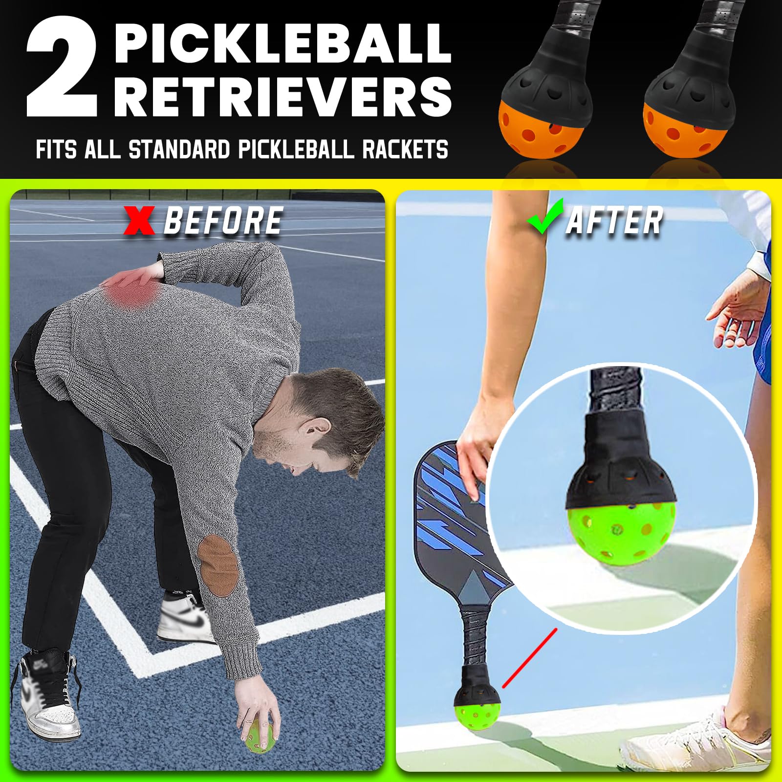 LUCYLANKER Palline da Pickleball da Esterno, Palline da Pickleball a 40 Fori con Borsa in Rete & 2 Riciclatori di Palline, Alto Rimbalzo & Resistente per Tutti gli Stili, Paddle & Campo da Pickleball