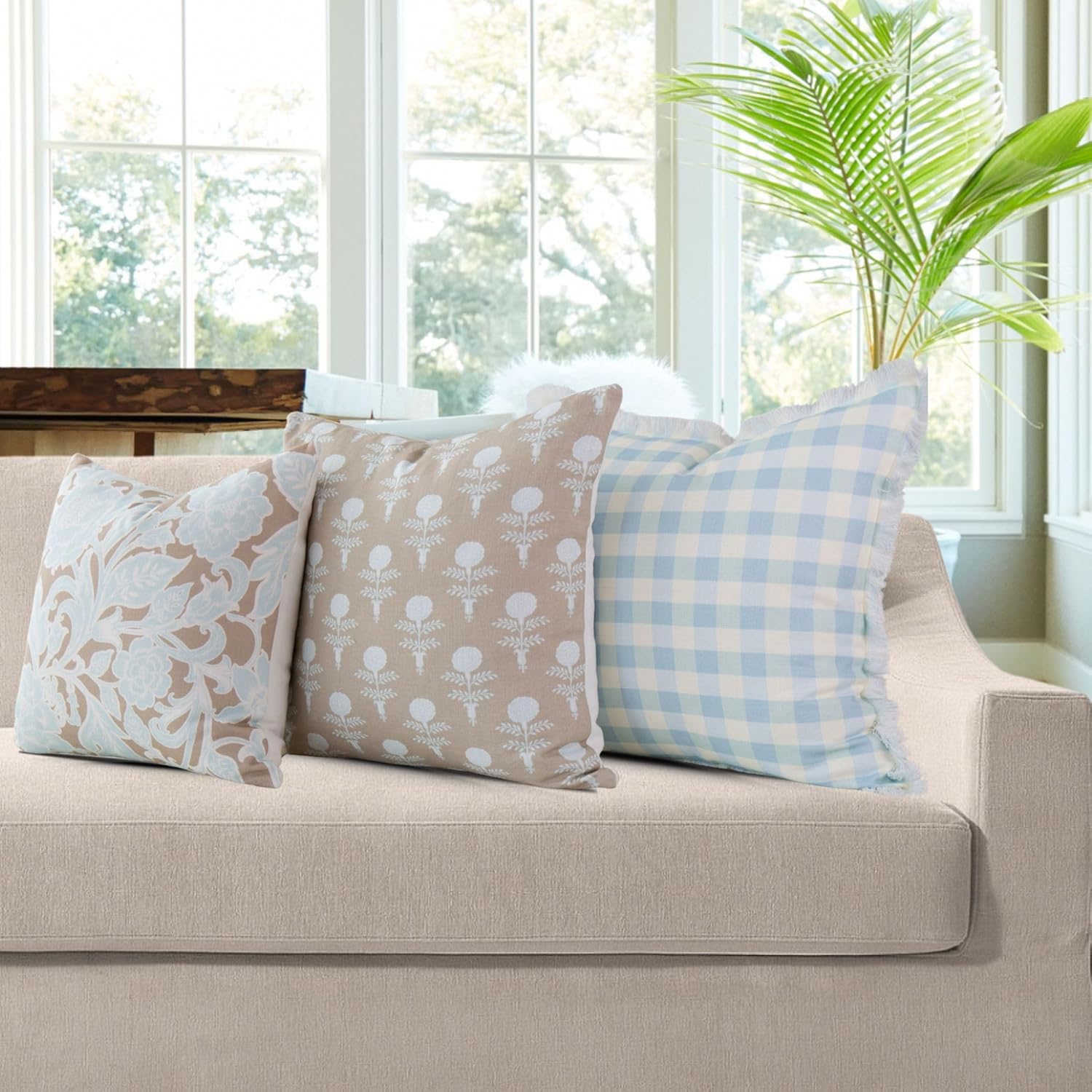 Tajik Home Idamae Gingham Sky Blue Pillow Cover – 22x22 Throw Pillow Case, 100% Cotton, Hidden Zipper, Coastal Décor - Image 6