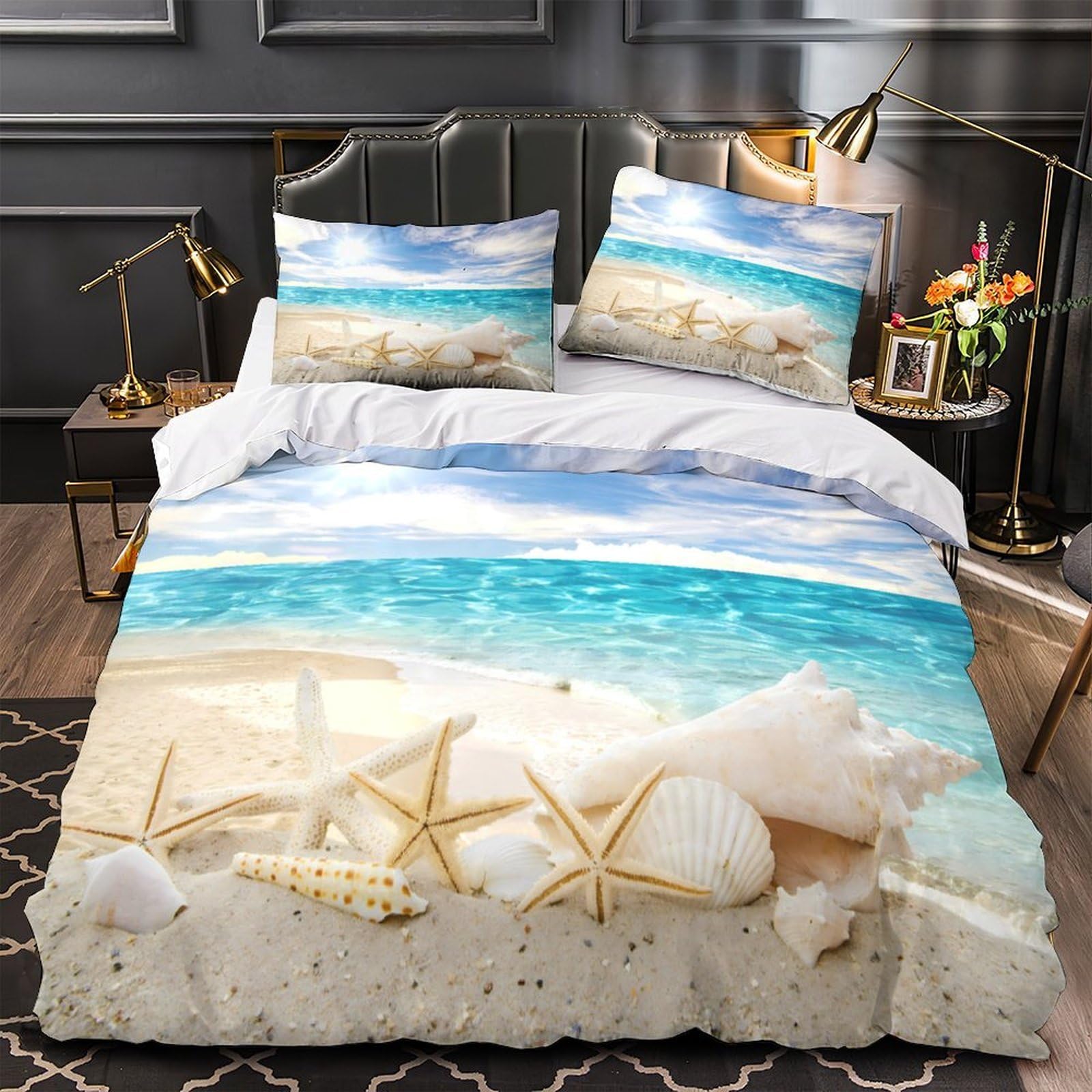 Housse de couette plage 135x200 microfibre imprimé bord de mer tropical 3D