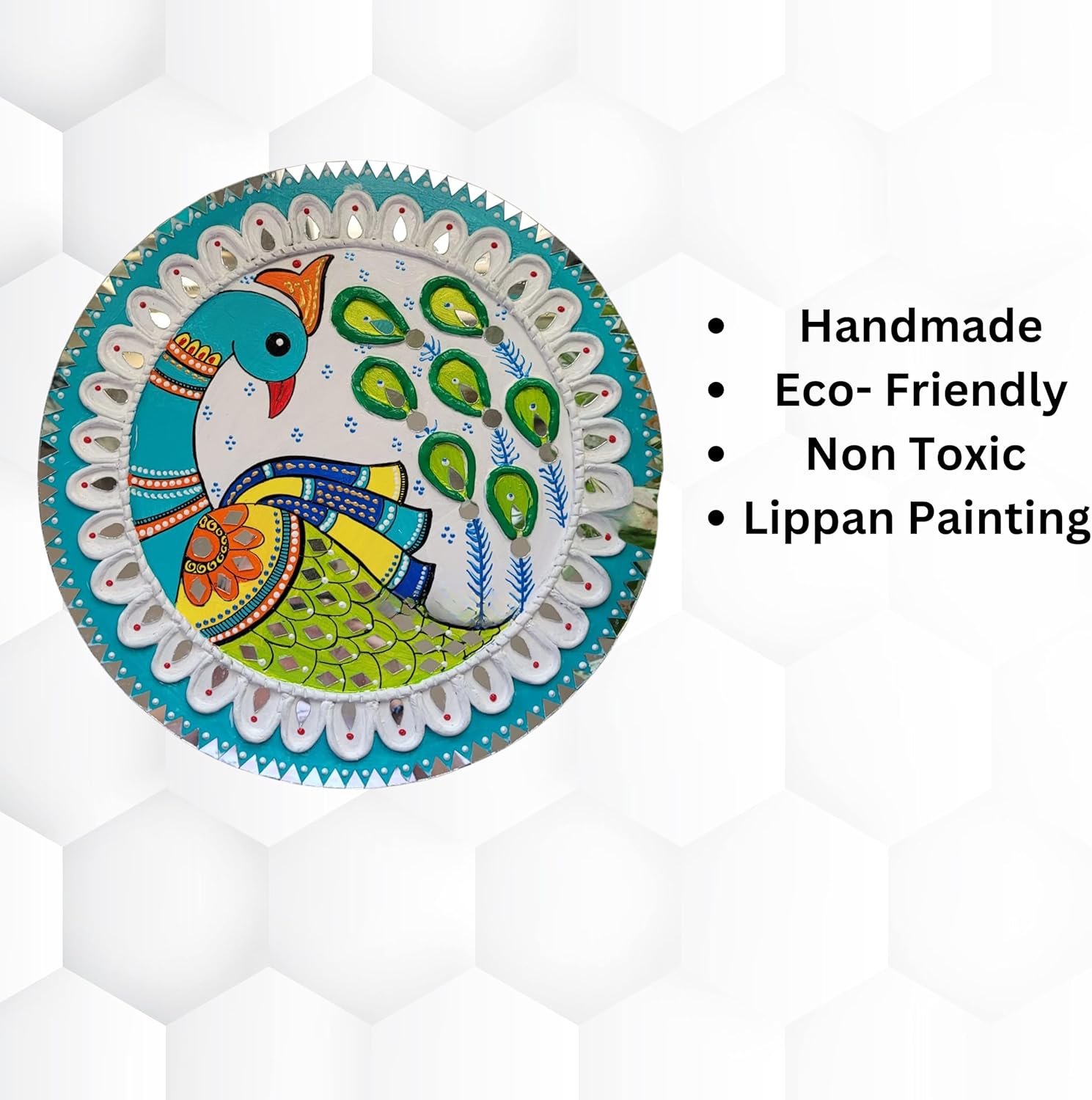 Decordial lippan Art Materials DIY kit with 2 premarked madhubani Mandala Designs MDF Board Decorative Mirrors Colours lippan Art kit for Kids Adults Wall Decoration for Home Decor