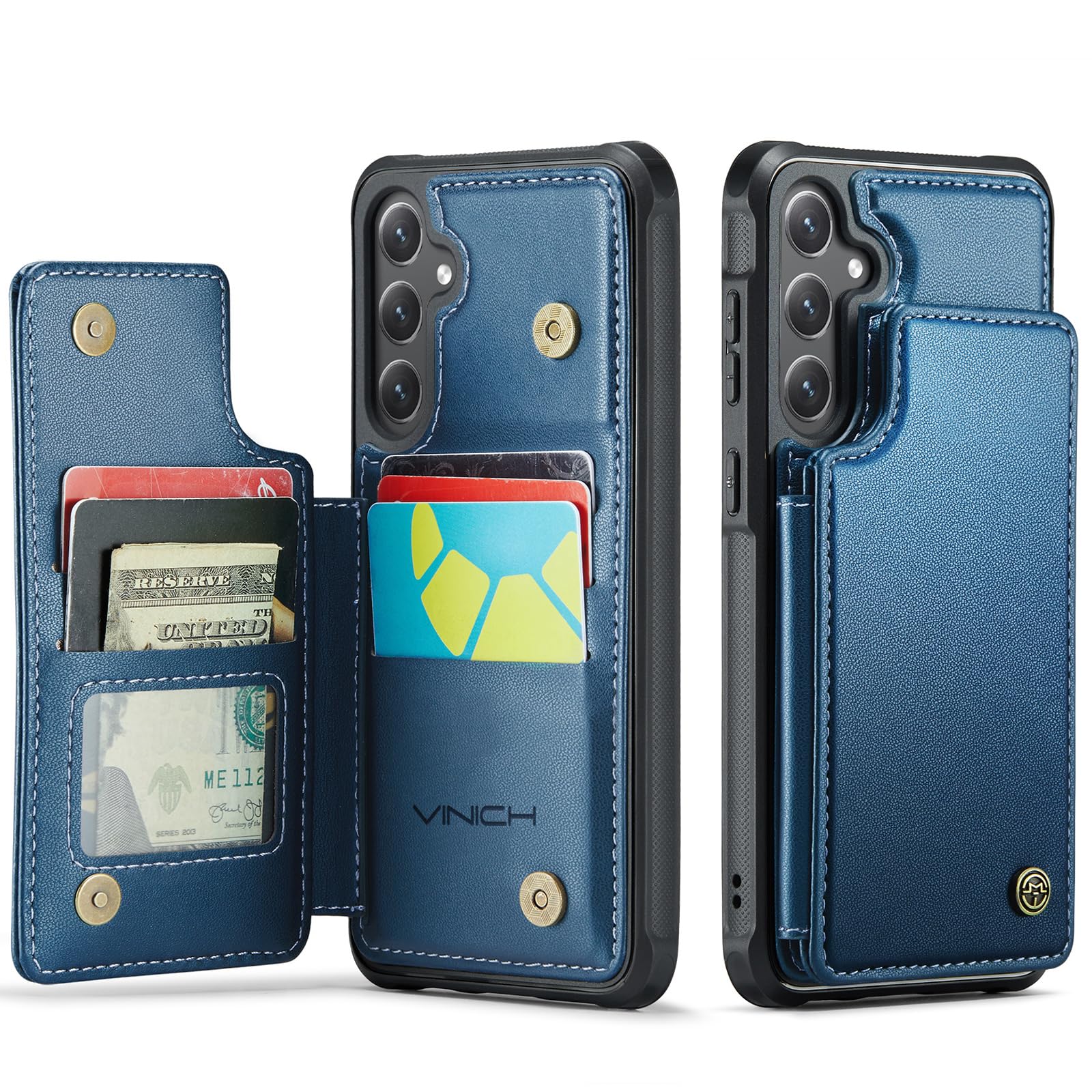 Vinich for Samsung Galaxy S24 FE Wallet Case with Card Holder, RFID Blocking Credit Slots Kickstand Shockproof Phone Cover Fit for Galaxy S24 FE 6.7" Blue