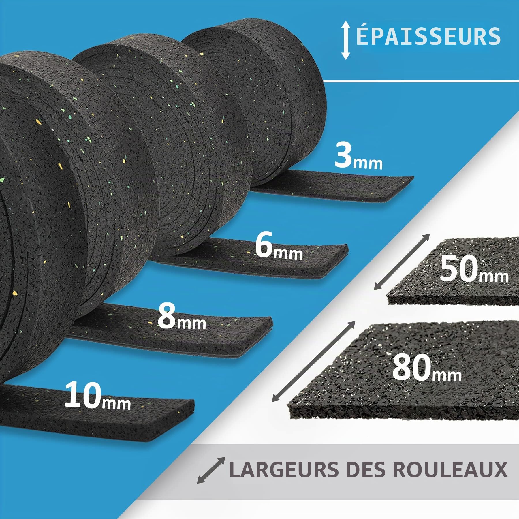My Plast Lot de 2 Rouleaux 10000 x 80 x 10 mm Bande Caoutchouc – Rouleau Support pour lambourdes – Antidérapant, Anti-Vibrations, Drainage et Isolation – pour terrasse Bois et WPC extérieur