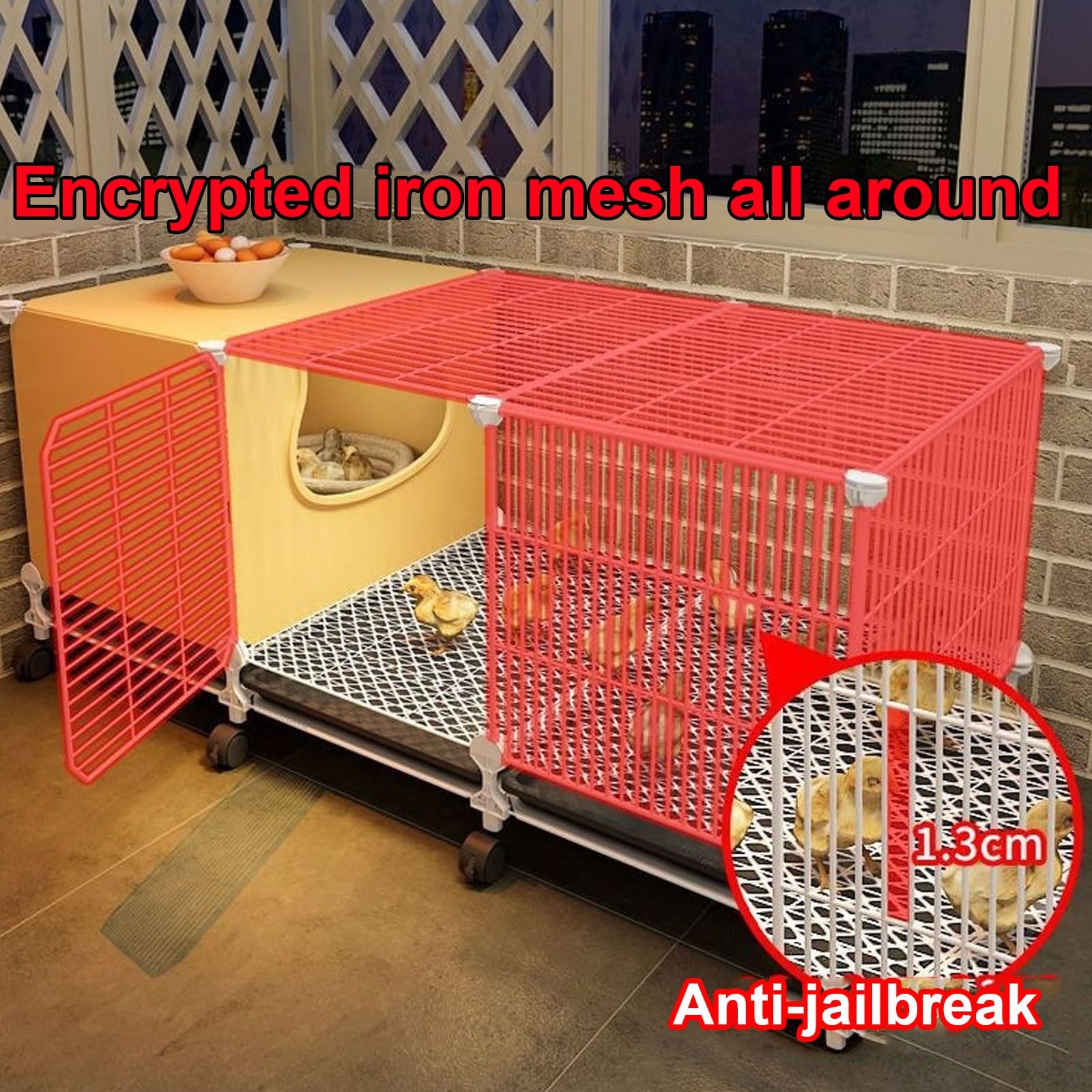 Gallineros Baratos Material De PP Y Hierro Jaula para Gallinas Exterior Totalmente Lavable Fondo con Bandeja Y Ruedas para Gallinas, Animales Pequeños(70 * 36 * 45CM)