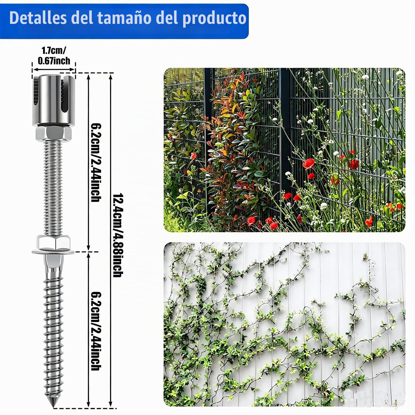 NEWFUN Enrejado de Alambre de Jardín para Plantas Trepadoras, 24 m, 16 Soportes, Soporte de Acero Inoxidable para Plantas Trepadoras como Rosas, Parras y Tomates, Soporte para Plantas Trepadoras