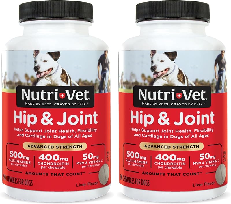 Nutri-Vet Suplementos masticables para perros para cadera y articulaciones, formulados con glucosamina y condroitina para perros, 90 unidades (paquete de 2)