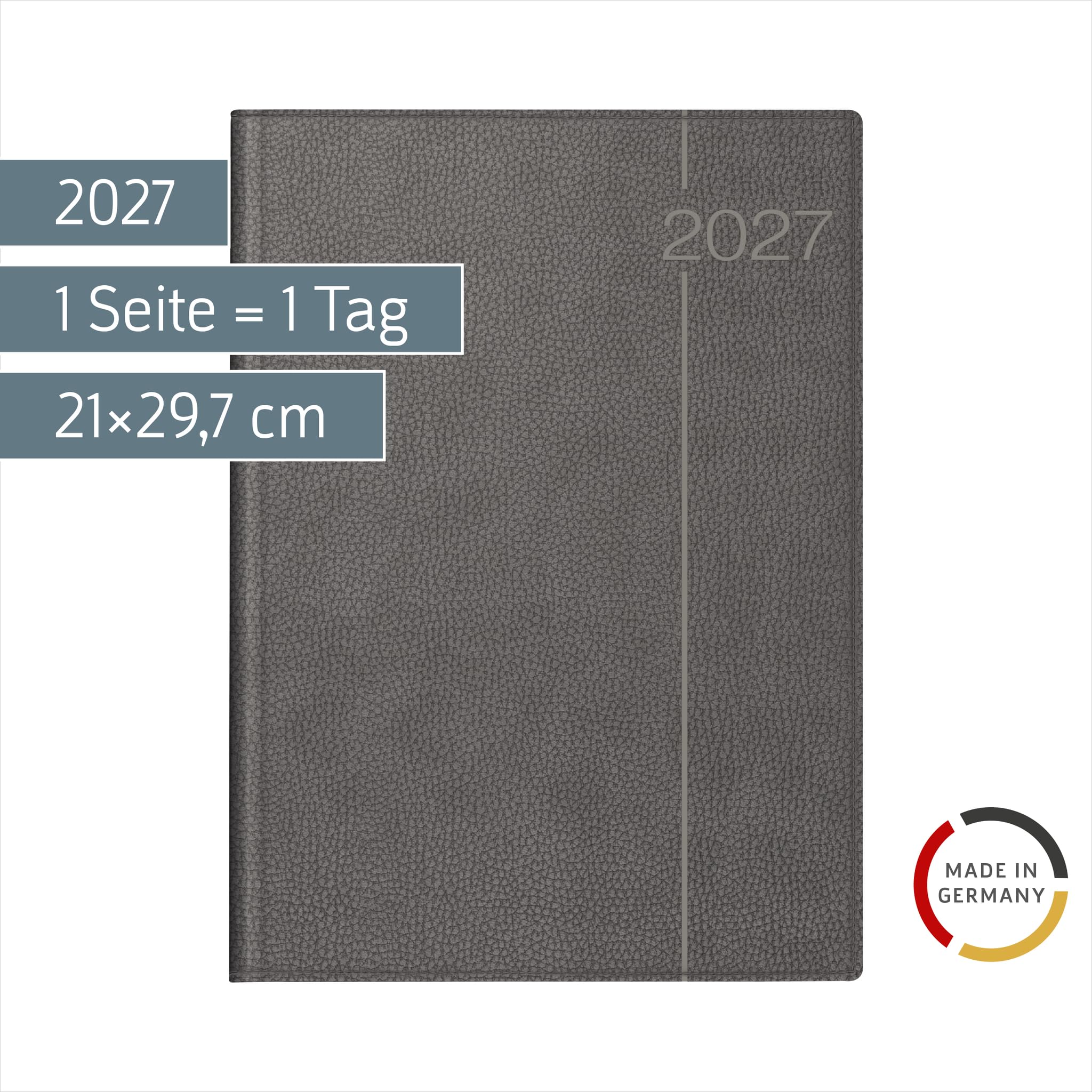 rido/idé Buchkalender Mod. Conform 2027 | A4, Kunstleder, grau
