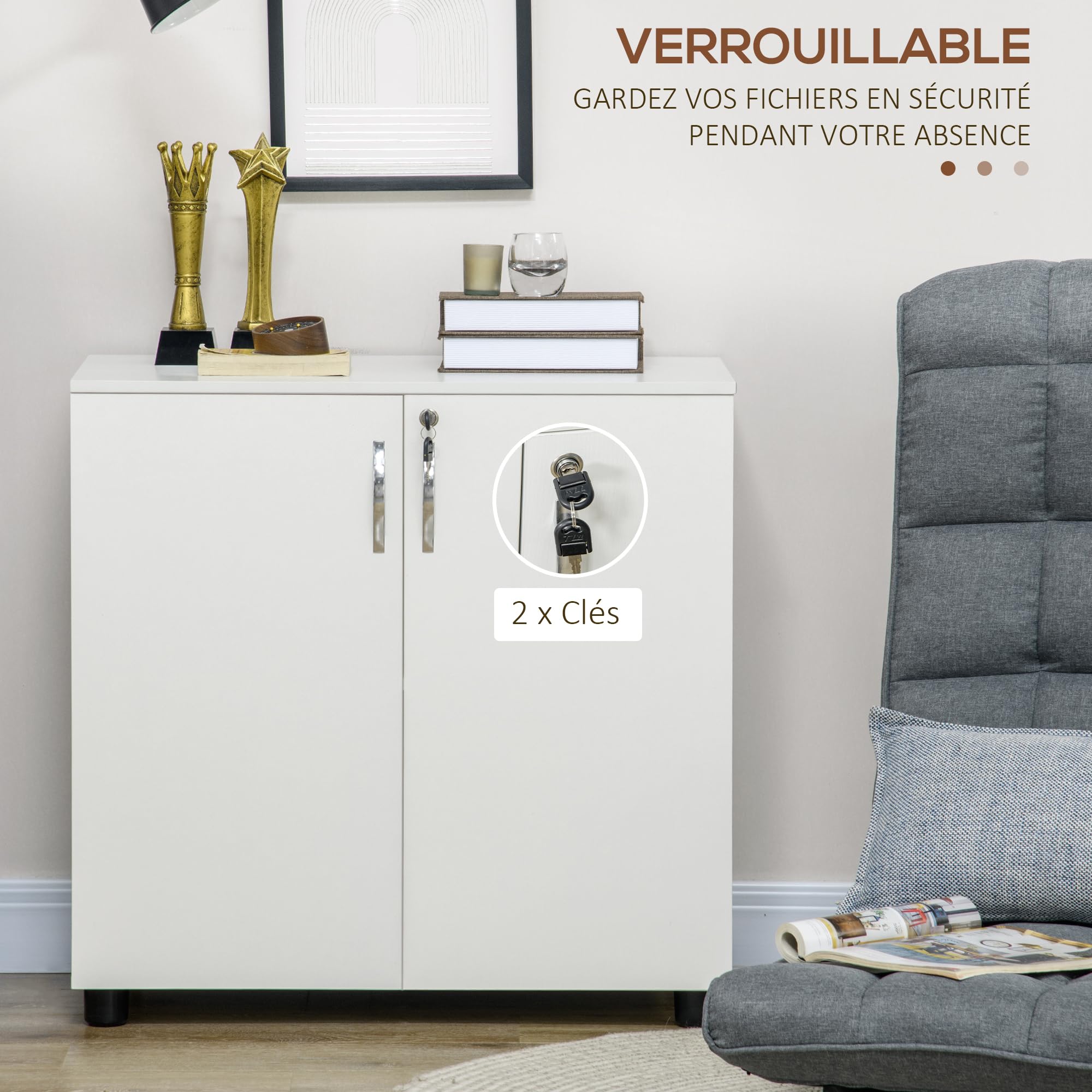 Vinsetto Armoire de Bureau à 2 Niveaux, Meuble de Rangement Bureau avec 2 Portes, serrures et clés, Armoire à dossiers pour Domicile, Garage, 80 x 40 x 80 cm, Blanc