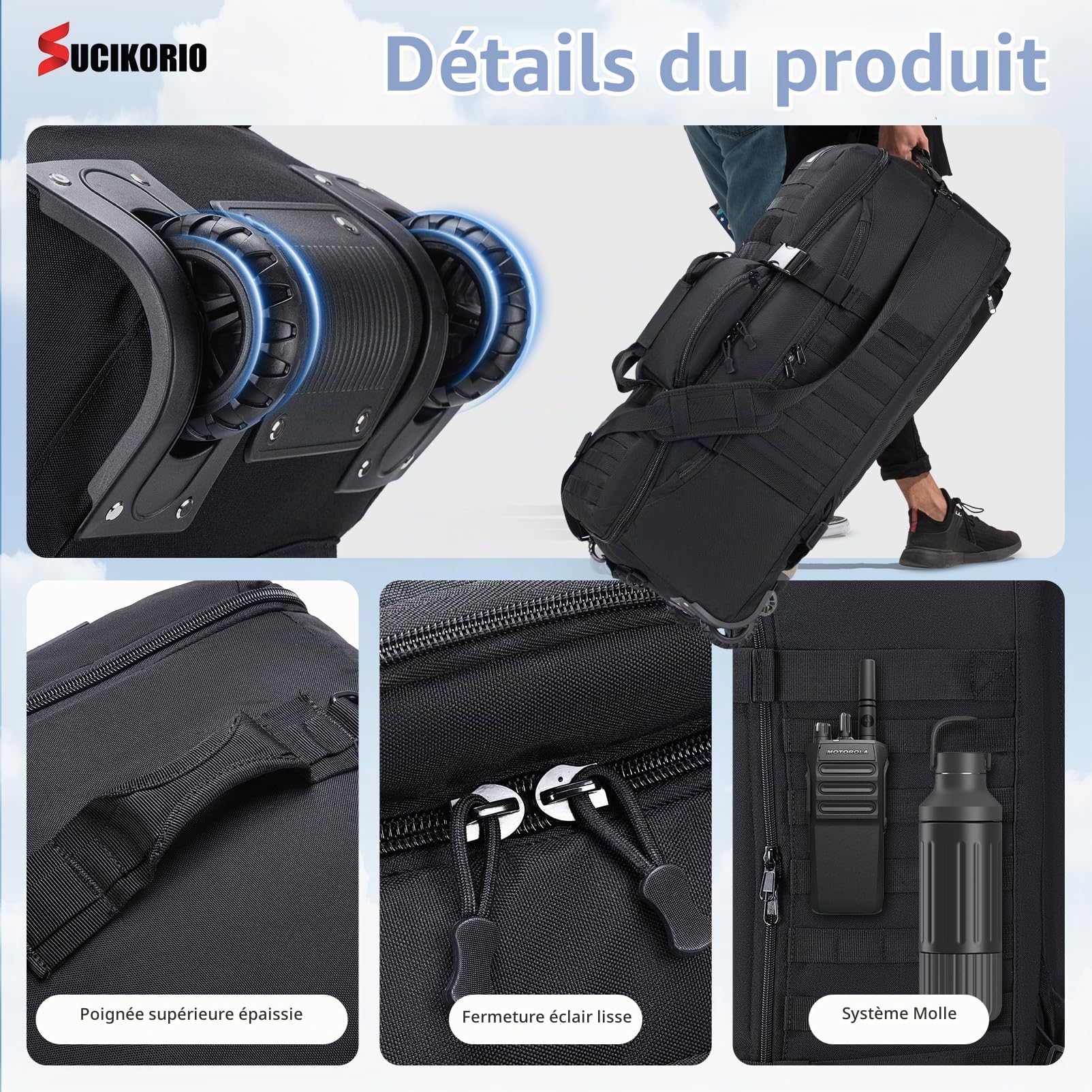 Militaire Sac de Voyage à roulettes 85L 3 in 1 Tactique Sac à Dos Voyage XL avec Cadenas à Combinaison à 3 Digit Imperméable Bagage a Main Cabine Avion Grande Taille Valise de Cabine