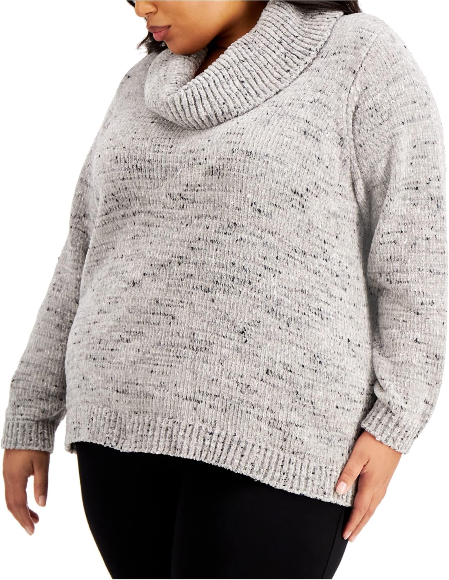 Womens 3-Tone Pullover Sweater, Grey, Plus Size, 0X