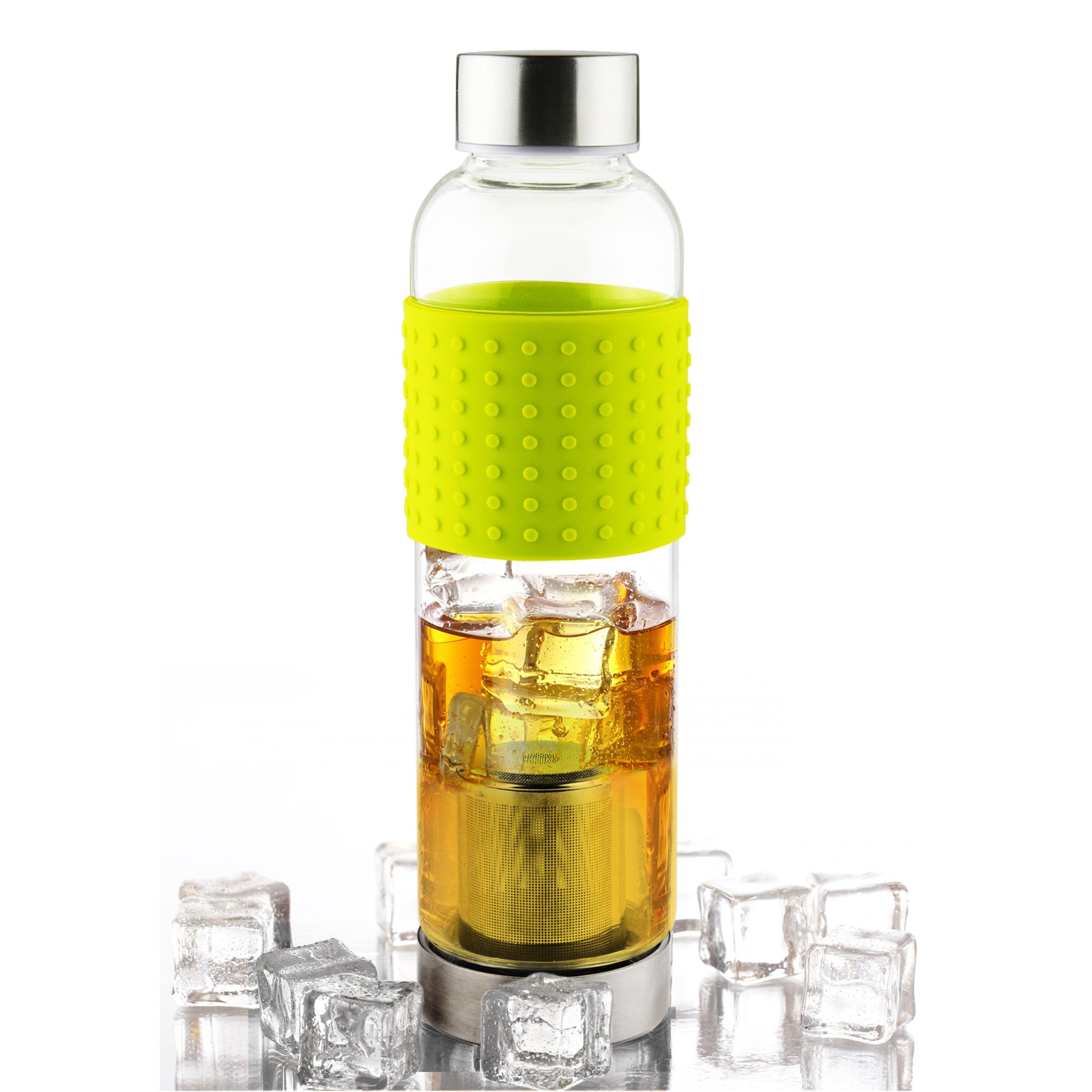 Asobu Ice Tea and Coffee Infuser Glass Water Bottle To-Go for Cold Brew, 14 ounce,Lime