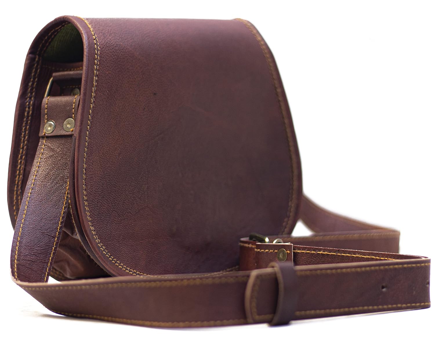 PASCADO Brown Vintage leather crossbody Purse satchel small cute crossover round bags for women sling shoulder bag